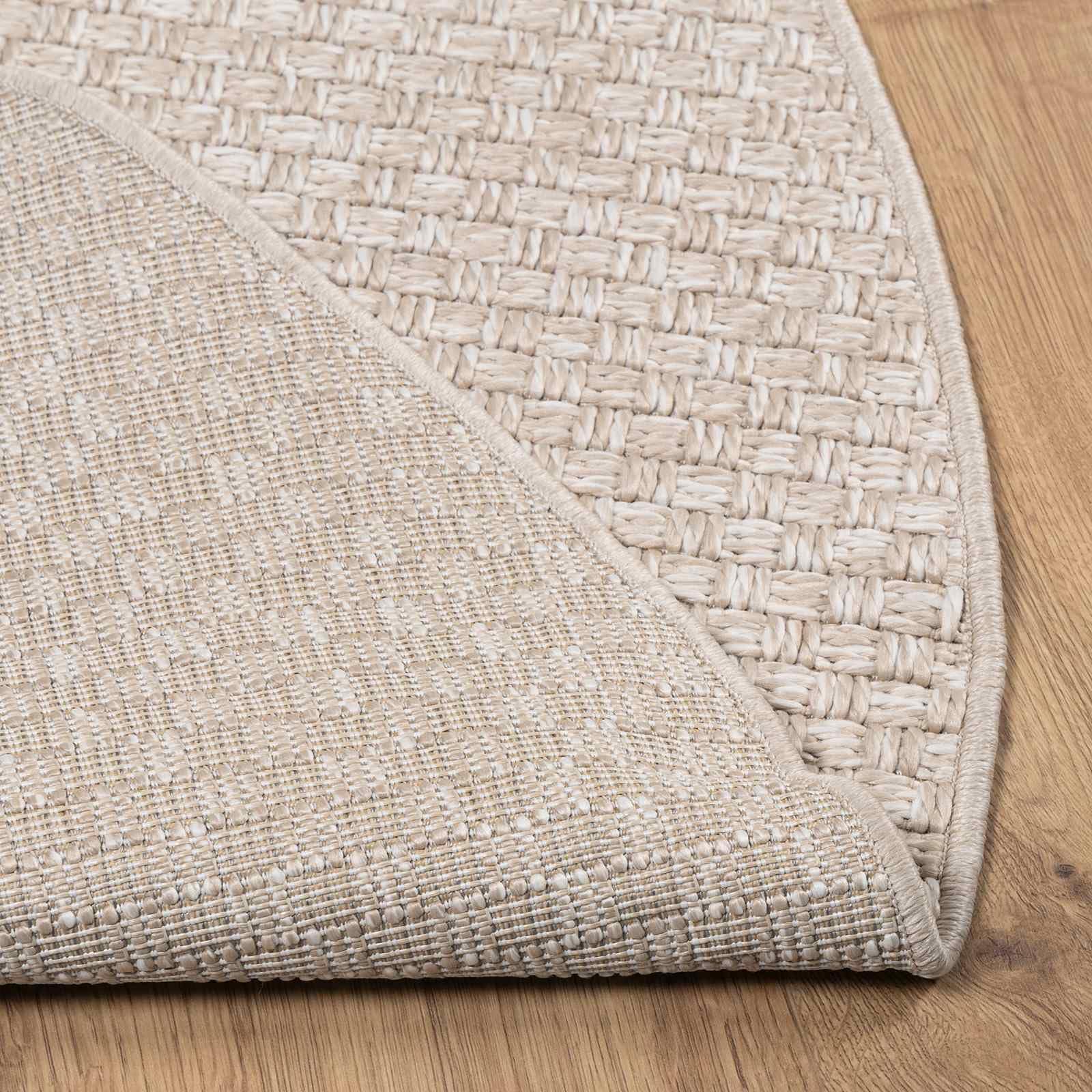 FARO Tapis rond crème Ø 120 cm en polyester antidérapant pour salon, couloir et extérieur couvert lavable en machine