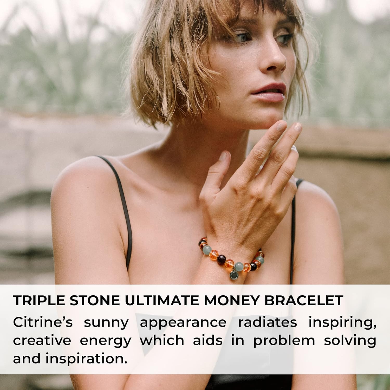 Crystal Agate Triple Stone Money Bracelet - Beaded Stretch Bracelet with Citrine, Red Garnet & Green Aventurine - Meditation, Motivational & Spiritual Gift for Men and Women - 10mm Beads - Image 6