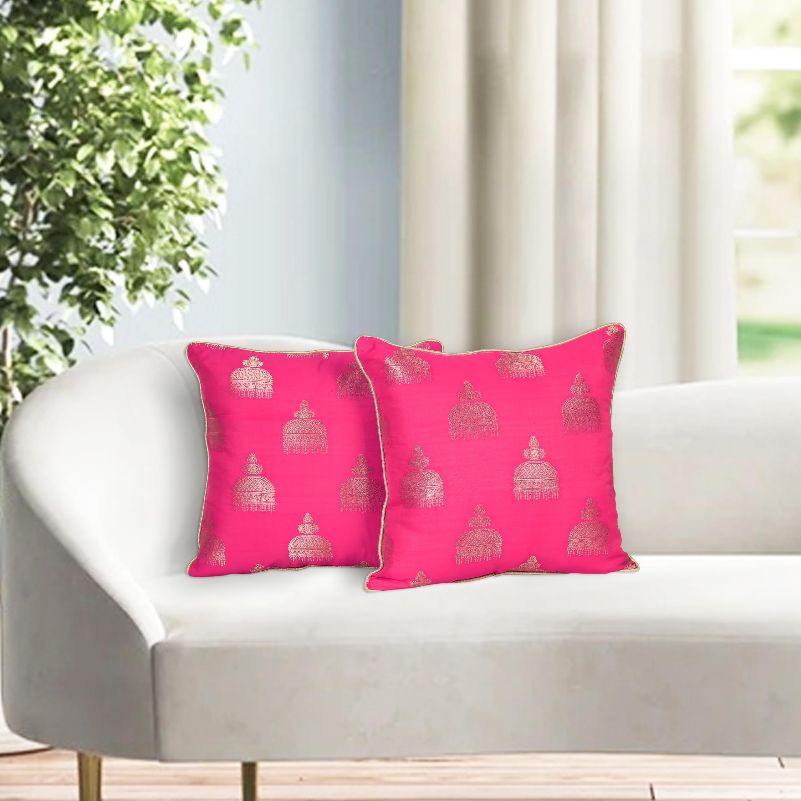 Samson Mart Pink Jhumka Print Jacquard Cushion Cover for Couch, Sofa,Bed Set of 2(16X16) 144 TC (B0D1VDV1SG) Amazon Price History, Amazon Price Tracker