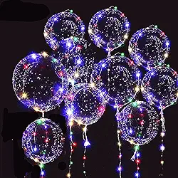 Pacote com 10 balões de LED , balões transparentes com luz de LED, balões de bolhas de brilho estilo hélio com cordão de luzes para festas, aniversários, decorações de festivais de casamento (colorido)