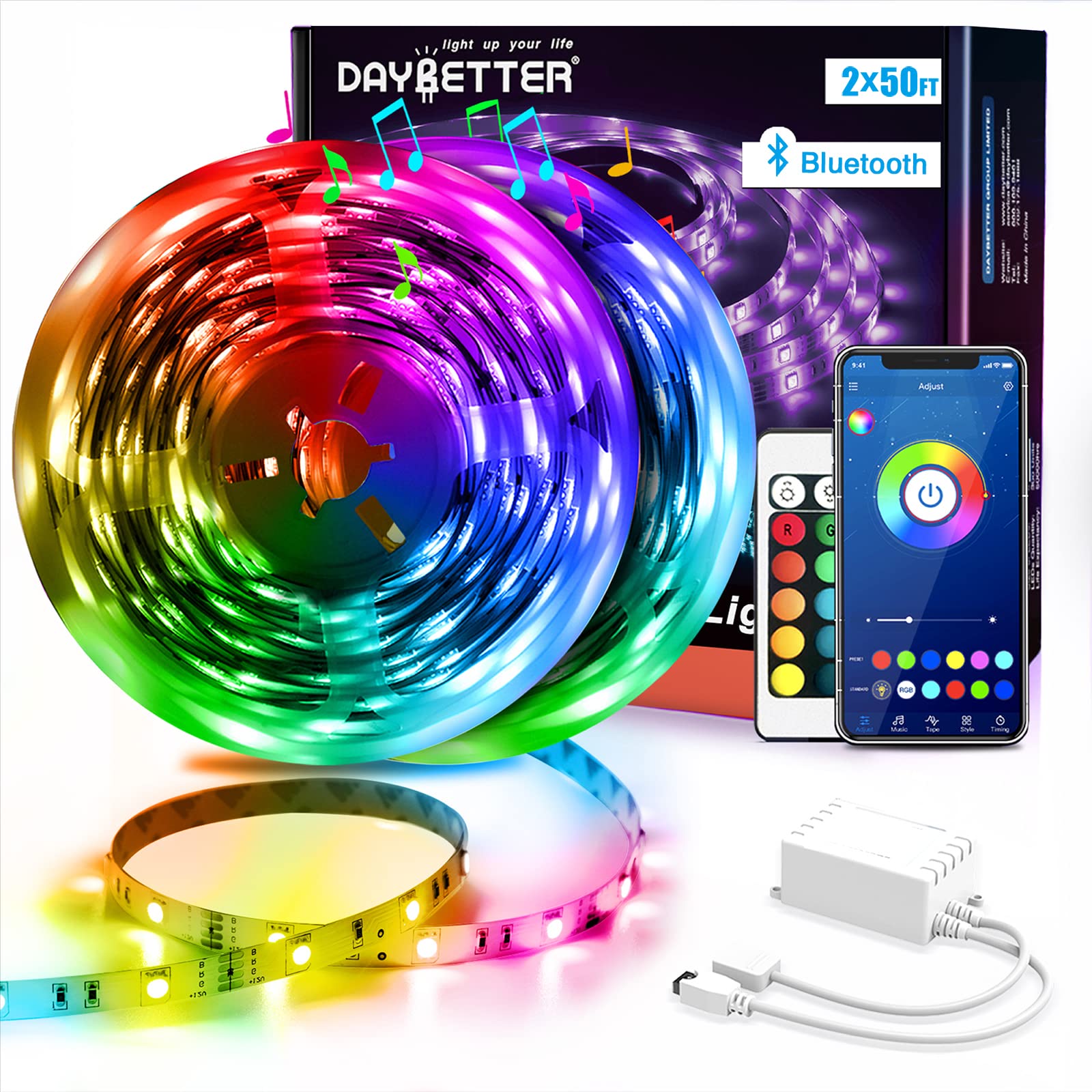 DAYBETTER Led Strip Lights 100ft (2 Rolls of 50ft) Smart Light Strips