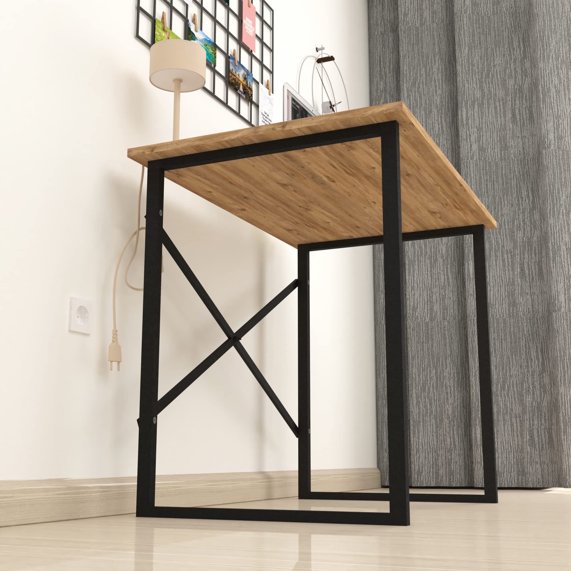 [en.casa] Scrivania 74 x 90 x 60 cm Tavolo da Studio Postazione di Lavoro Desk Industriale per Casa Ufficio Telaio in Metallo Piano Tavolo in Effetto Rovere