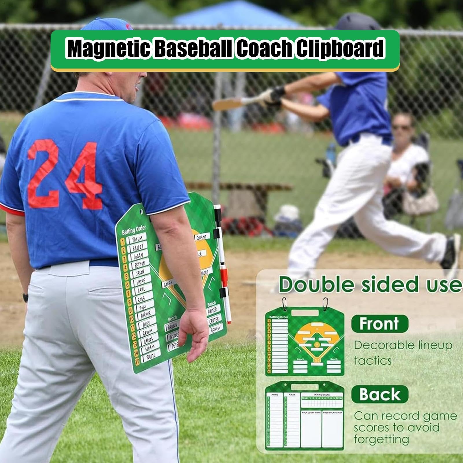 Schede - Lavagna magnetica cancellabile a secco, robusta bacheca da baseball, carte da baseball riutilizzabili per giochi di baseball, allenatori