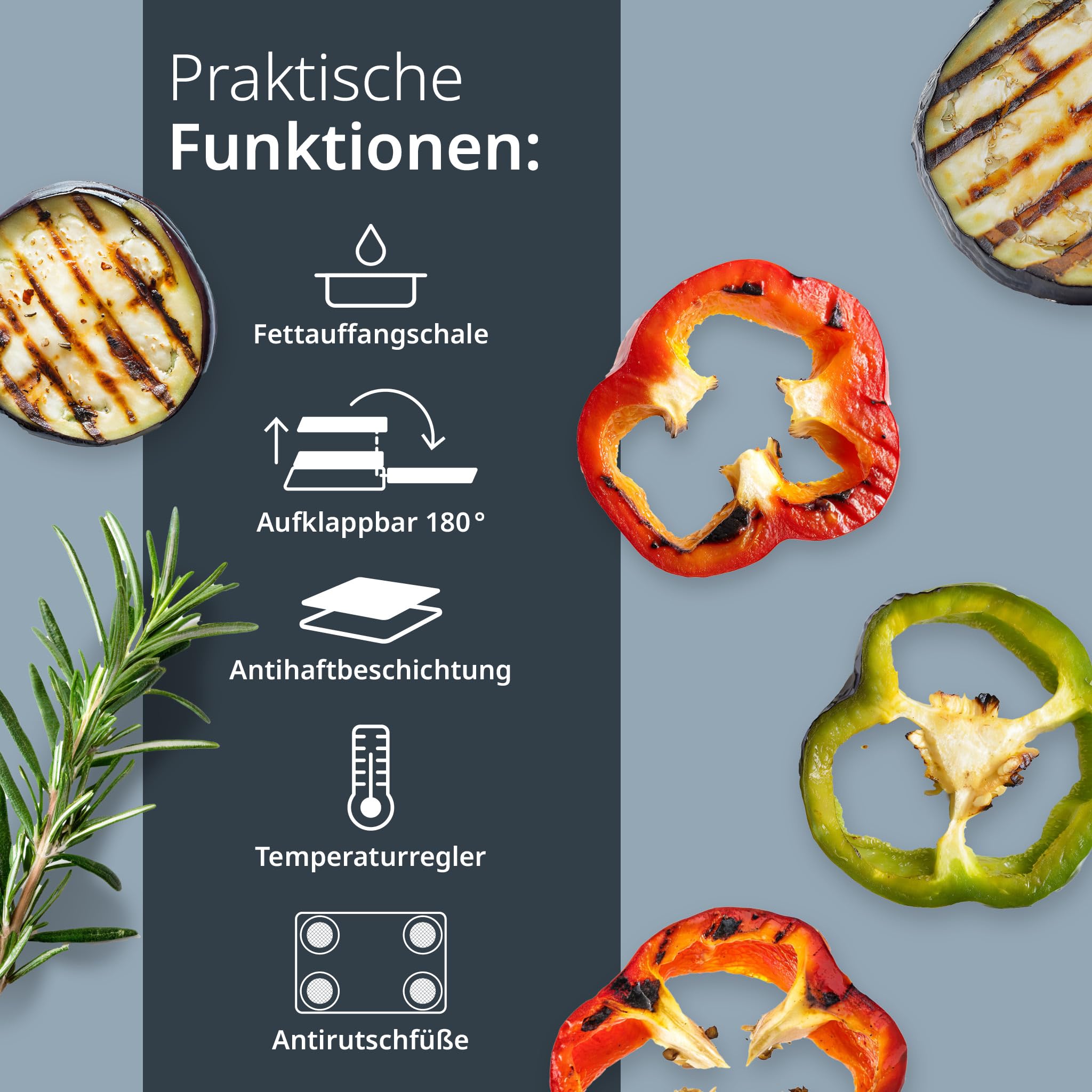 ADE Kontaktgrill 2.000 Watt Elektrogrill 3 in 1 Tischgrill 180° aufklappbar Plattengriller Sandwichtoaster