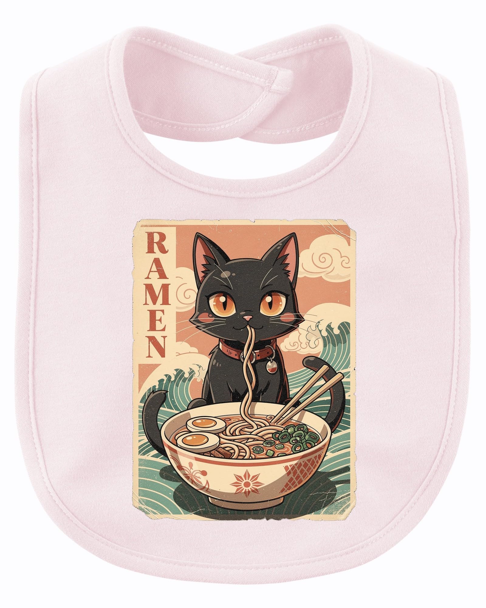 Ramen Cat Black Japan Noodles Baby Bib, Pink, One Size