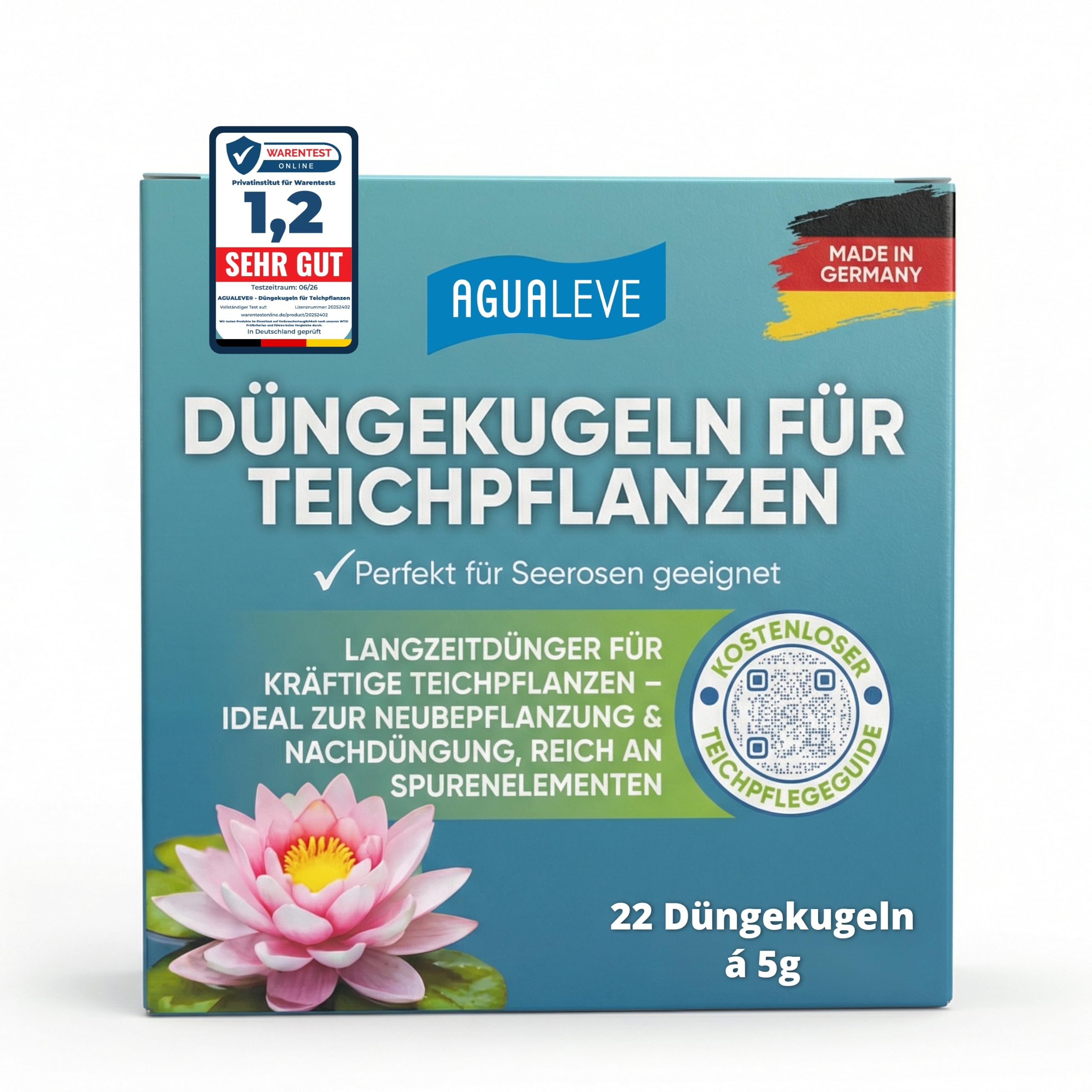 AGUALEVE® 22 Düngekugeln für Teichpflanzen *NEU* | perfekt für Seerosen | sorgt für prächtiges Wachstum | fischfreundlich & phosphatfrei | Markenqualität Made in Germany | mit gratis Teichpflegeguide