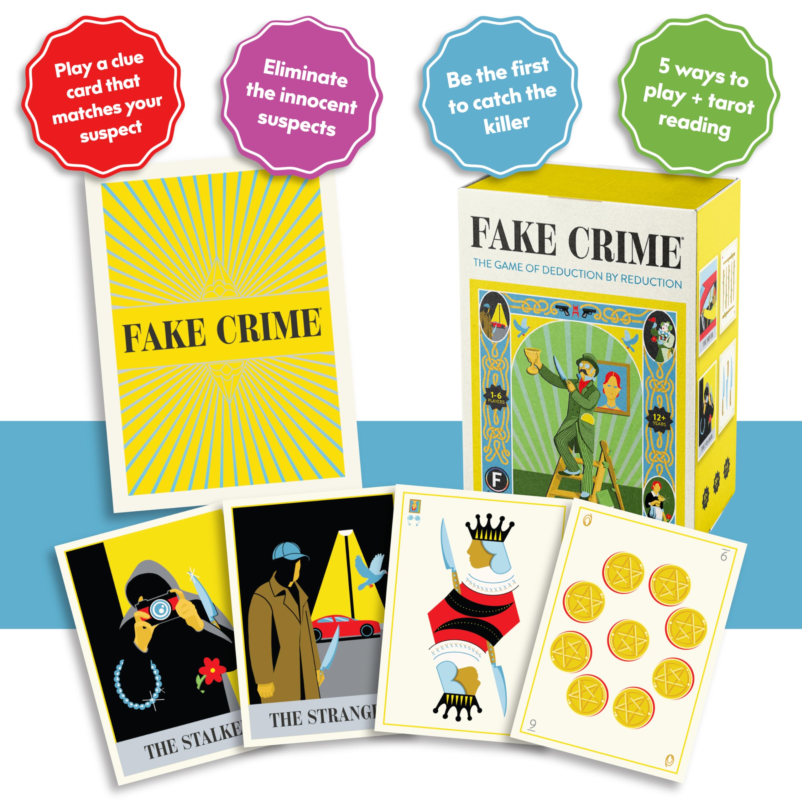 FITZ Gefälschtes Kriminal-Partyspiel – schnelles Strategie-Kartenspiel mit Hinweisen und Abzug mit 5 Spielmöglichkeiten – für Kinder ab 12 Jahren, 1–6 Spieler, 20 Minuten Spielzeit
