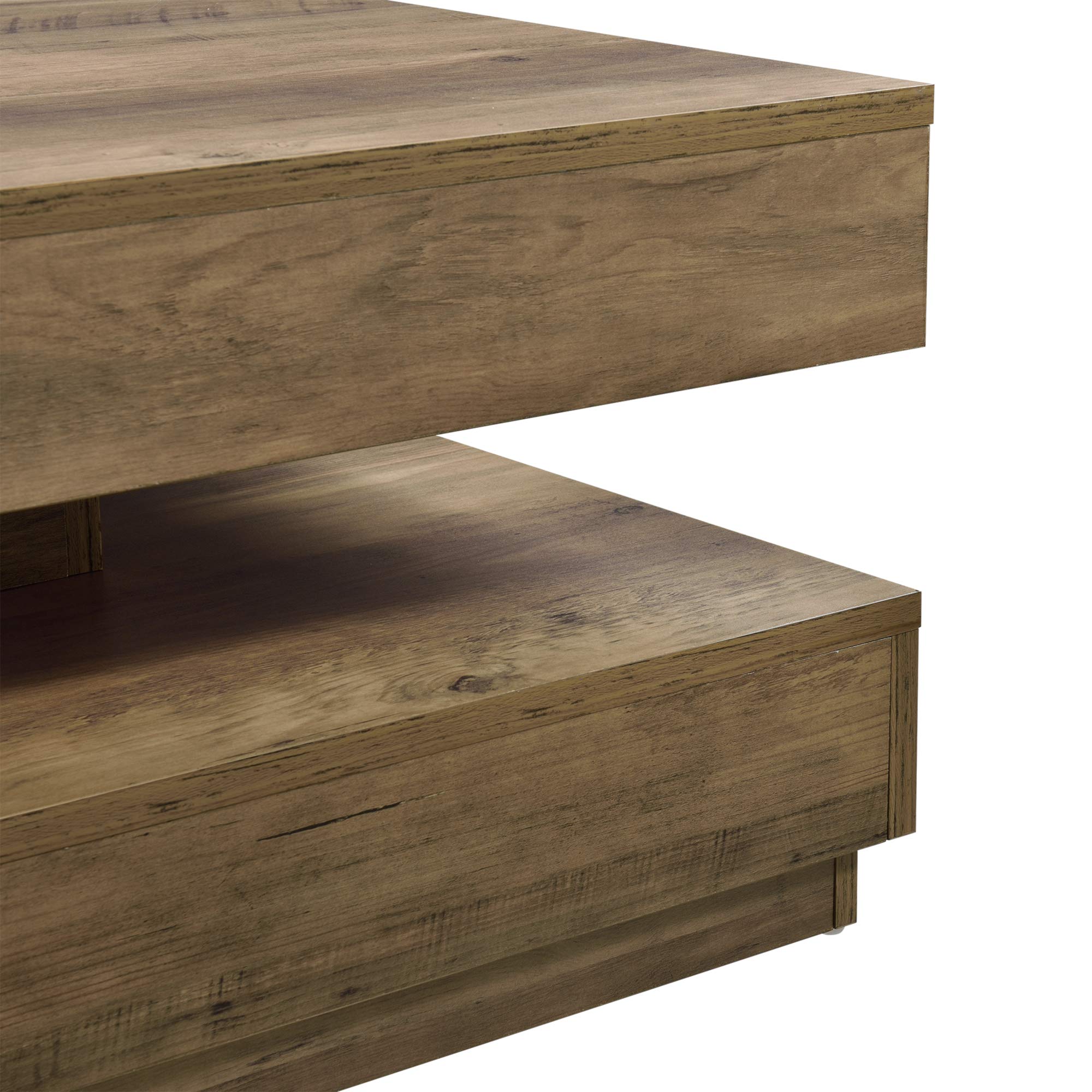 [en.casa] Mesa de Centro Florenz Mesa Baja Cuadrada con Tablero Giratorio y Estante Mueble Auxiliar Mesita para Salón 76 x 76 x 38 cm - Efecto Madera