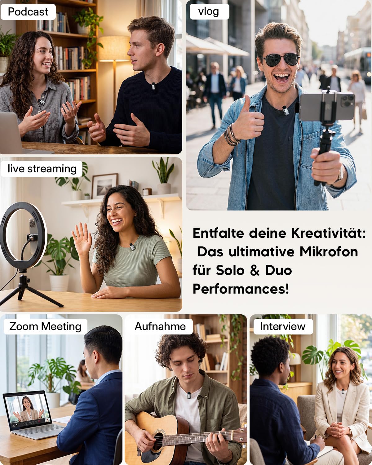 Haomuren Mini Lavalier Mikrofon kabellos für Handy, iPhone, iPad & Android, 2-Kanal Ansteckmikrofone mit USB-C & Lightning, Geräuschreduzierung, Mute, 33h Ladecase, Plug & Play für Vlog & Podcast