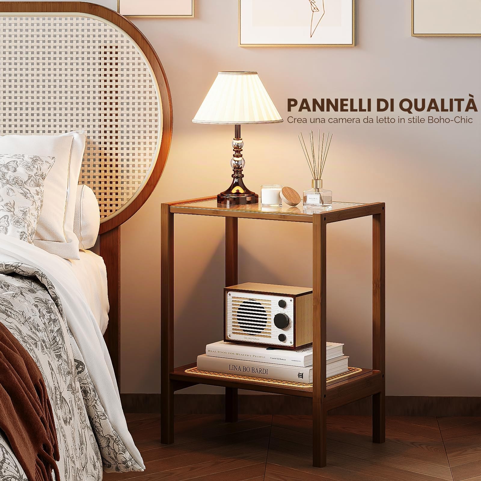 Bamworld Tavolino da salotto Comodini Camera da Letto Tavolino in Rattan Tavolino Divano moderno per Soggiorno e Camera da Letto(H-Shape)