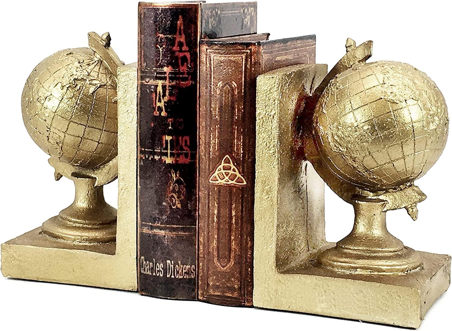 Cast Iron Cycling Bookends – Unique Antique Gold Decorative Book Stoppers For Shelves & Desks