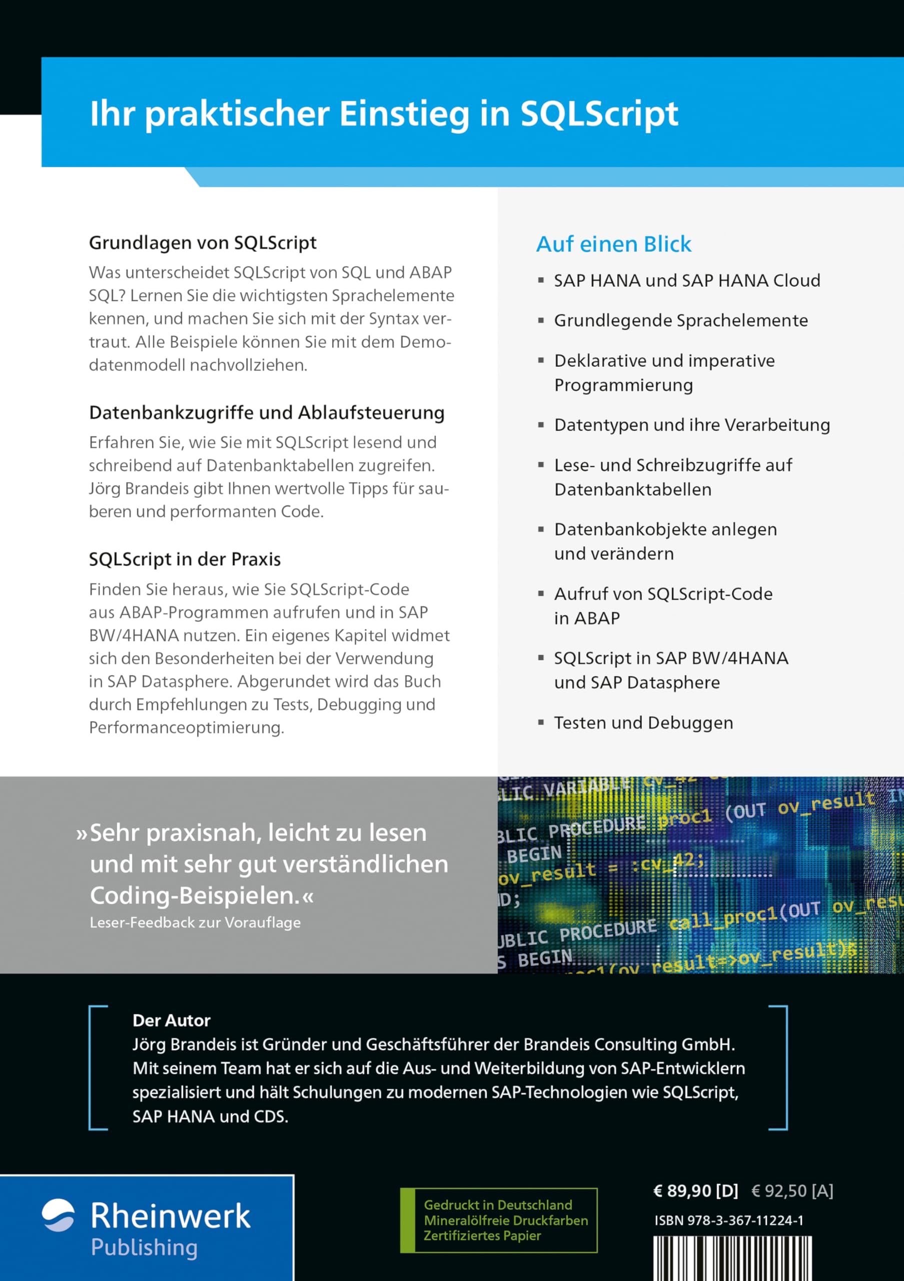 SQLScript für SAP HANA: Grundlagen, Sprachelemente und Einsatzszenarien. Mit Beispielen für SAP HANA Cloud, SAP BW/4HANA und SAP Datasphere (SAP PRESS)
