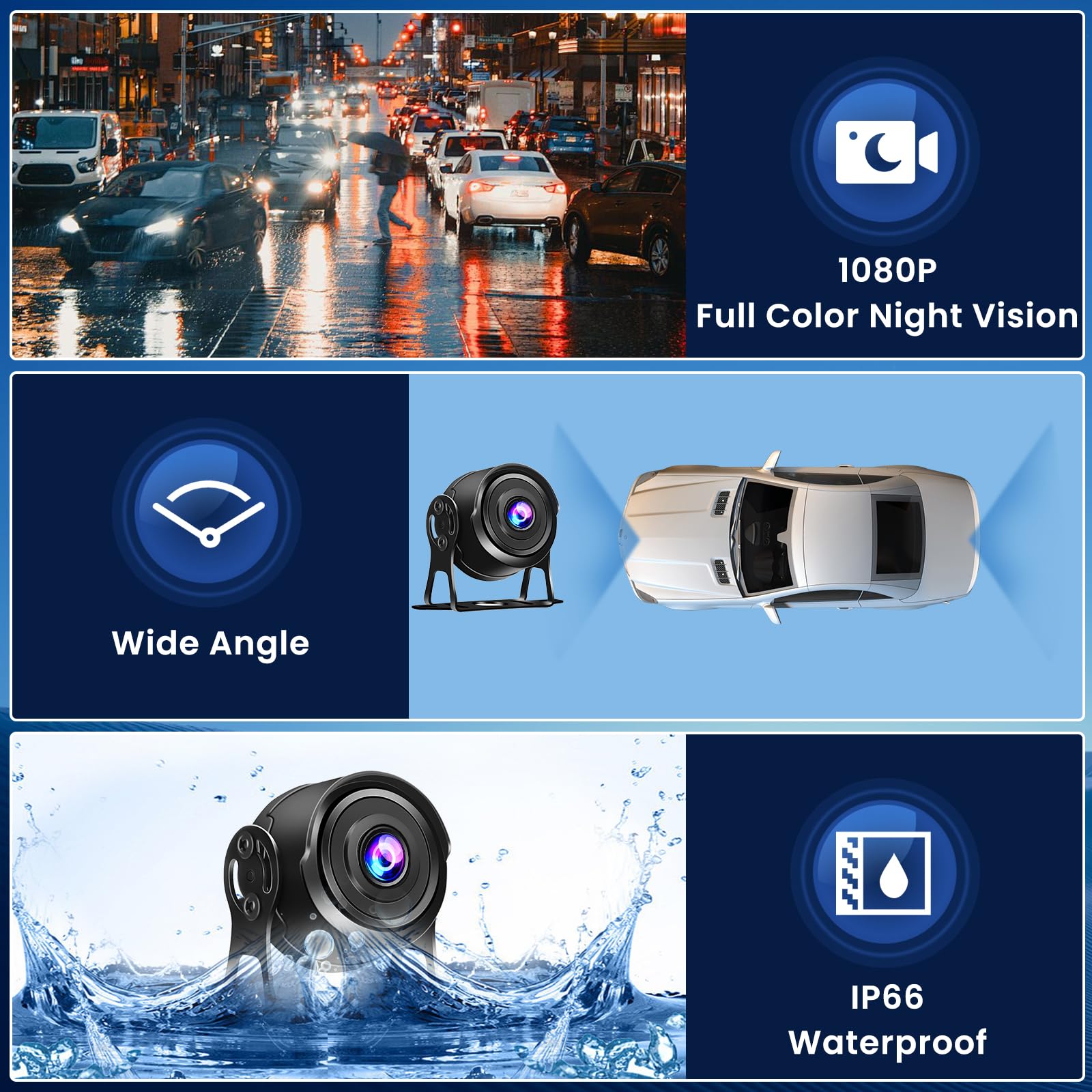 Hikity Kit de Cámara de Marcha Atrás con Pantalla LCD de 7" y Cámara Trasera AHD, Señal Estable, IP66 Impermeable, IR Visión Nocturna 4-Pin 15M Camión/Remolque/Bus/Camara de Marcha (12-24V)