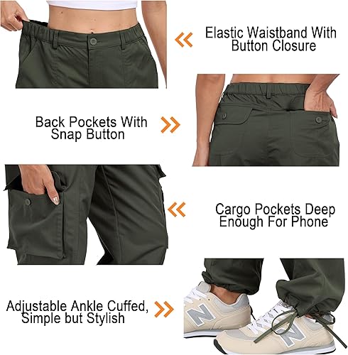 Miniatura 5 de VEOBIKE Women's Cargo Work Pants Elastic Waist Straight Leg Casual Travel Hiking Pants Loose Cotton Military Pants 7 Pockets