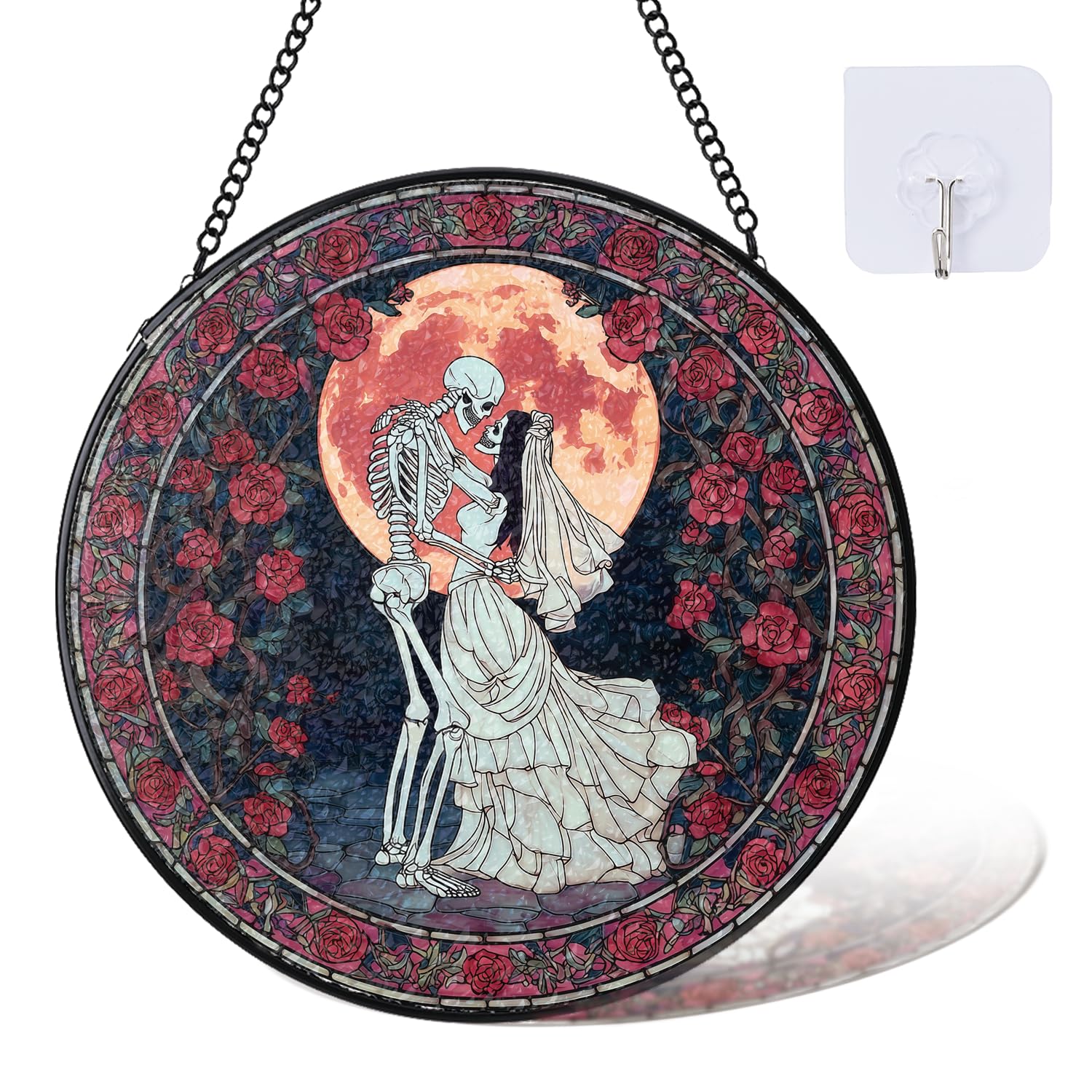Attrape-soleil en verre pour fenêtre d'Halloween avec motif crâne coloré