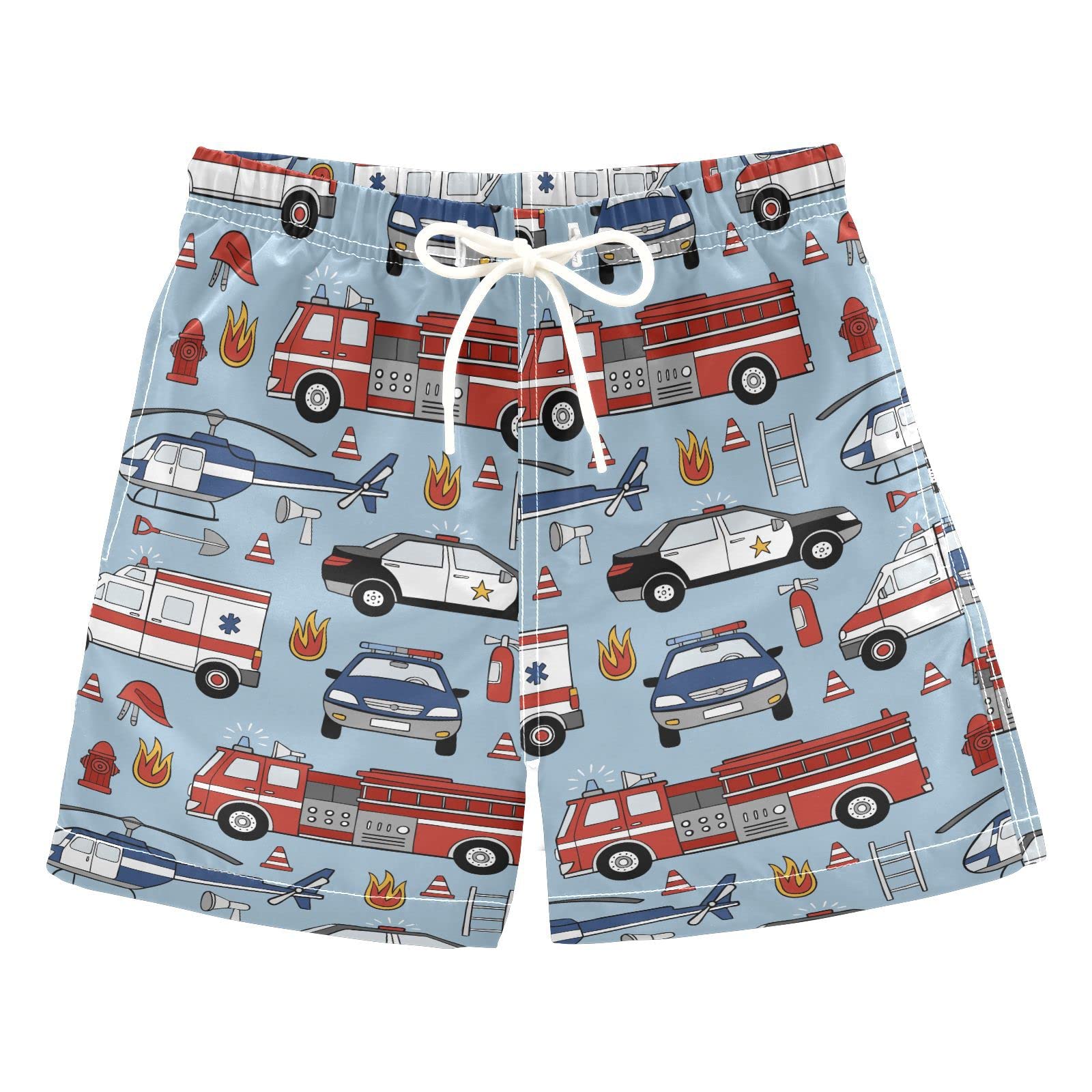 Selerdon Fire Trucks Police Cars Boys Swim Trunks Toddler Boy Swim Board Shorts Swimwear Kids Beach Swimsuit Bathing Suits Multi