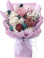 Polylove Purple Preserved Roses Forever Flower Bouquet with Bear Gift Box - Lasts 1+ Year for Mother's Day, Anniversary, Birthday
