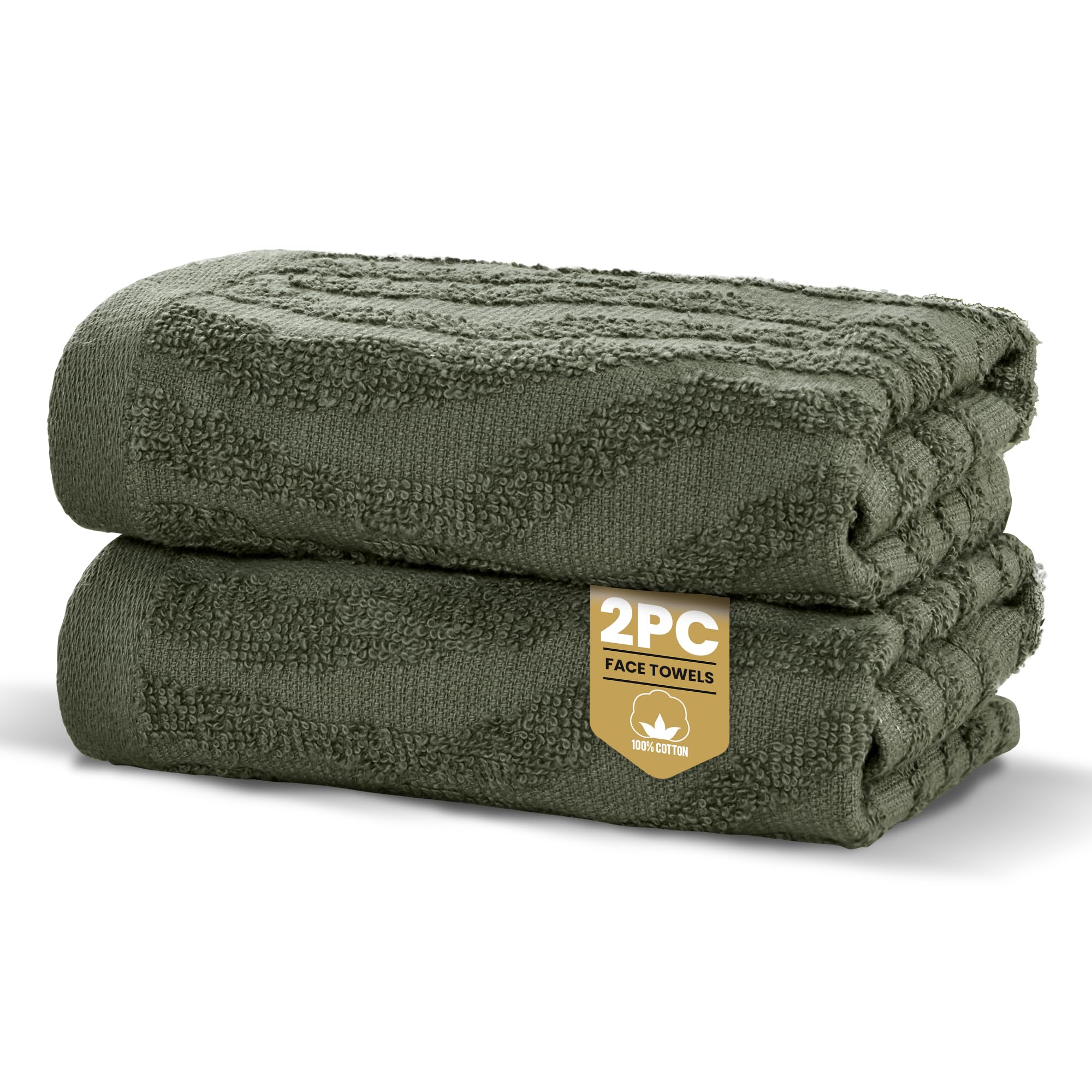 Rapport Home Safari Face Towels 2-Pack | Luxurious 100% Cotton 500gsm Soft Absorbent Face Cloths | Oeko-Tex Certified Bathroom Hand Towels | Forest Green (30x30cm)