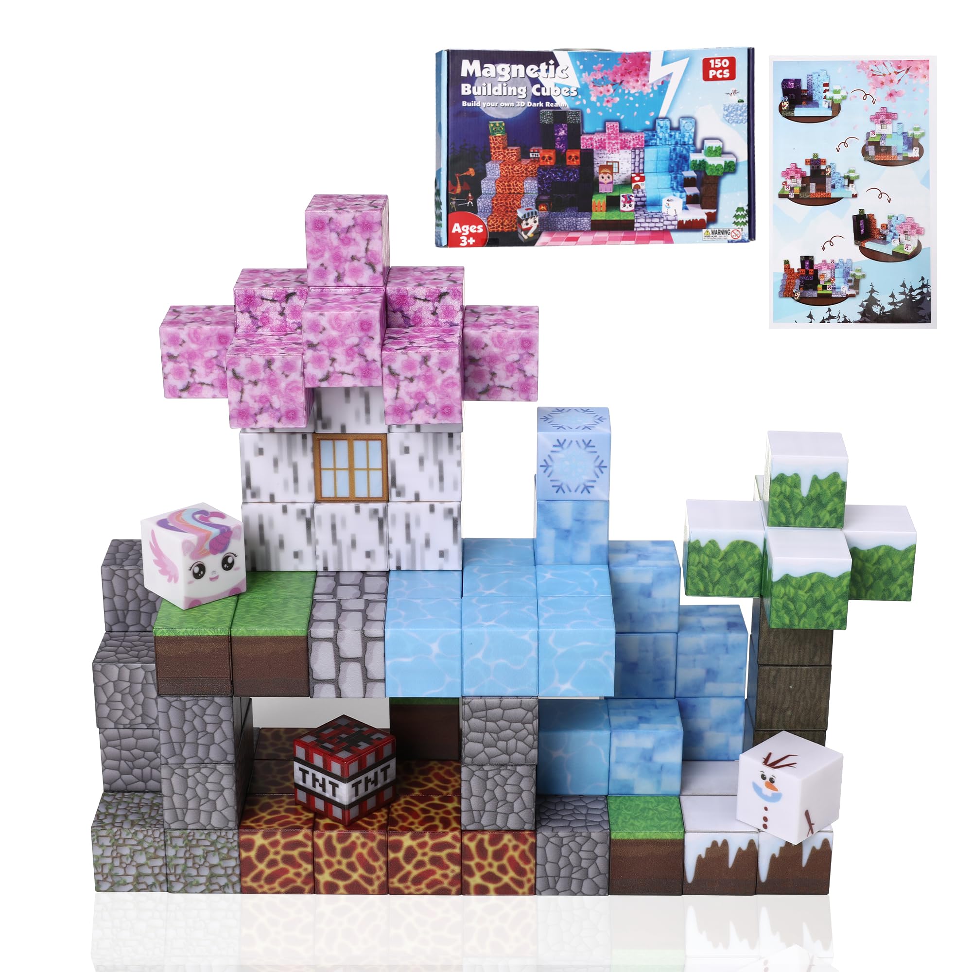 - Toy Magnetic Building Sets - 150-Piece Themed Cubes with Storage Case & Idea Guide, Building Blocks for Kids 3 & Up - Boys and Girls (Ice)