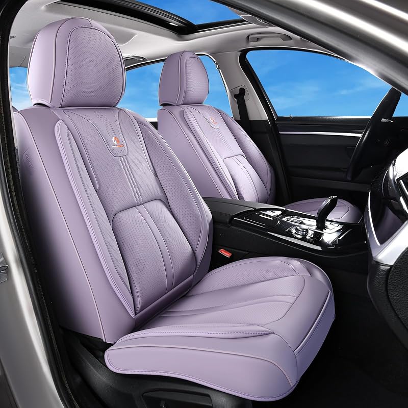 Capa para Banco Dianteiro Huidasource em Couro Sintético Nappa com Suporte Lombar e Compatibilidade com Airbag, Roxo F# Purple, Par