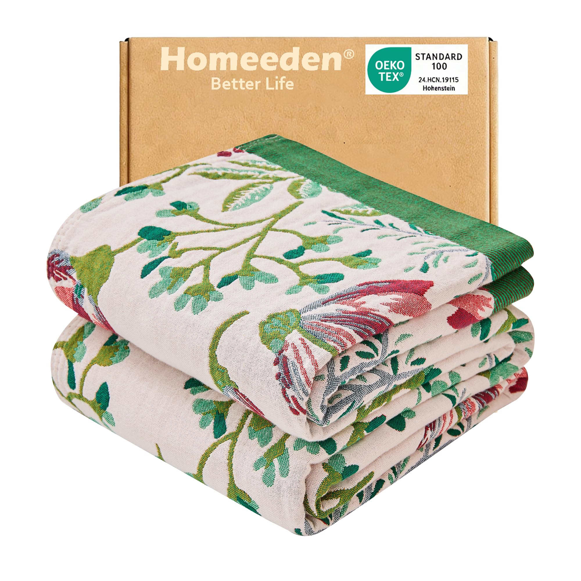 Homeeden 100% Organic Cotton Boho Throw Blanket for Sofa and Bed 130x160cm — image 1