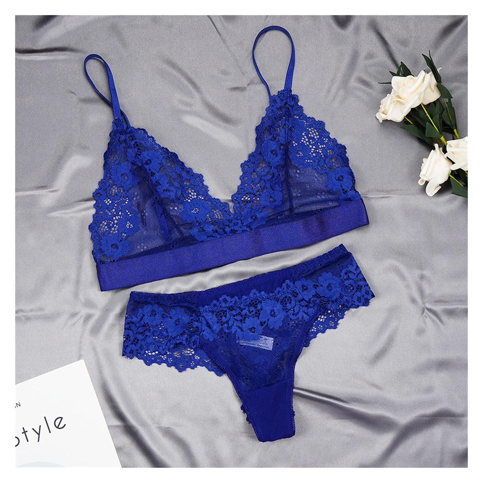Frauen ultradünne Tasse Mesh Spitze Unterwäsche Set transparente BHS Schönheit zurück Hohlstickerei BH & Kurz-Sets