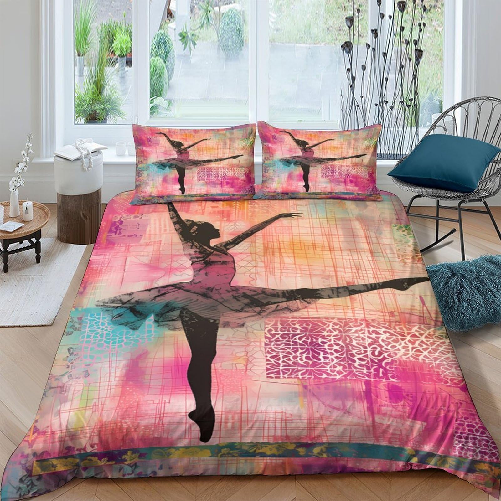 Ctjqhvkz Style-3 3D Printed Ballet Dancer Fitted Sheet Microfiber Pink Abstract Art Bed Cover For Bedroom Dorm Mattress Decor Single（135X200cm）