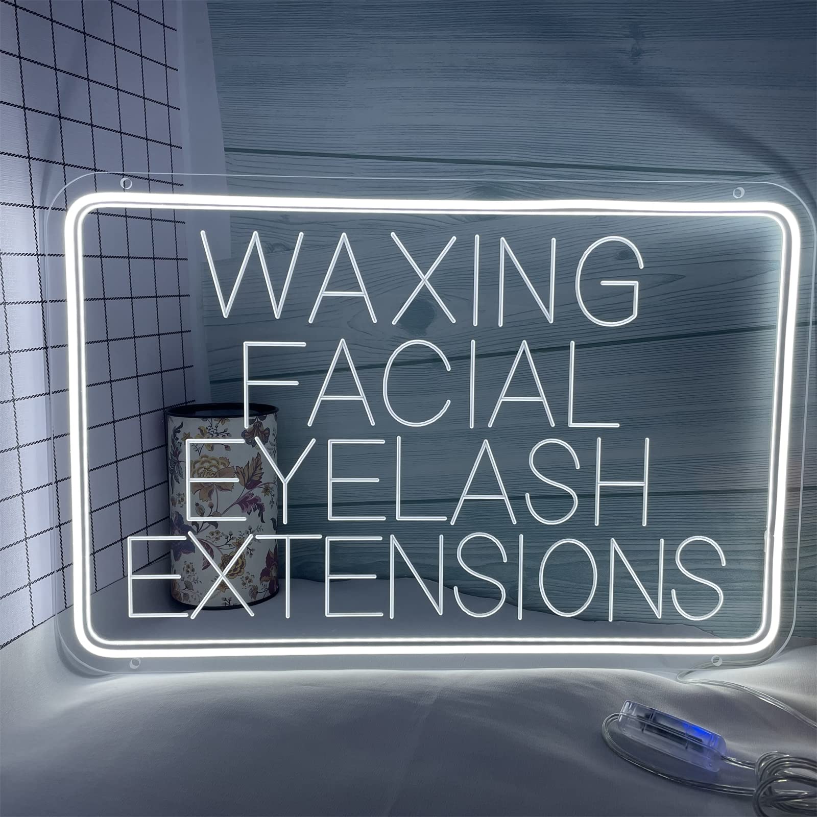 Depilación de pestañas faciales letrero de neón LED, luces de neón de grabado USB personalizadas con atenuador, para pestañas de cejas cuidado facial colgando decoración regulable,Blanco,60x40cm