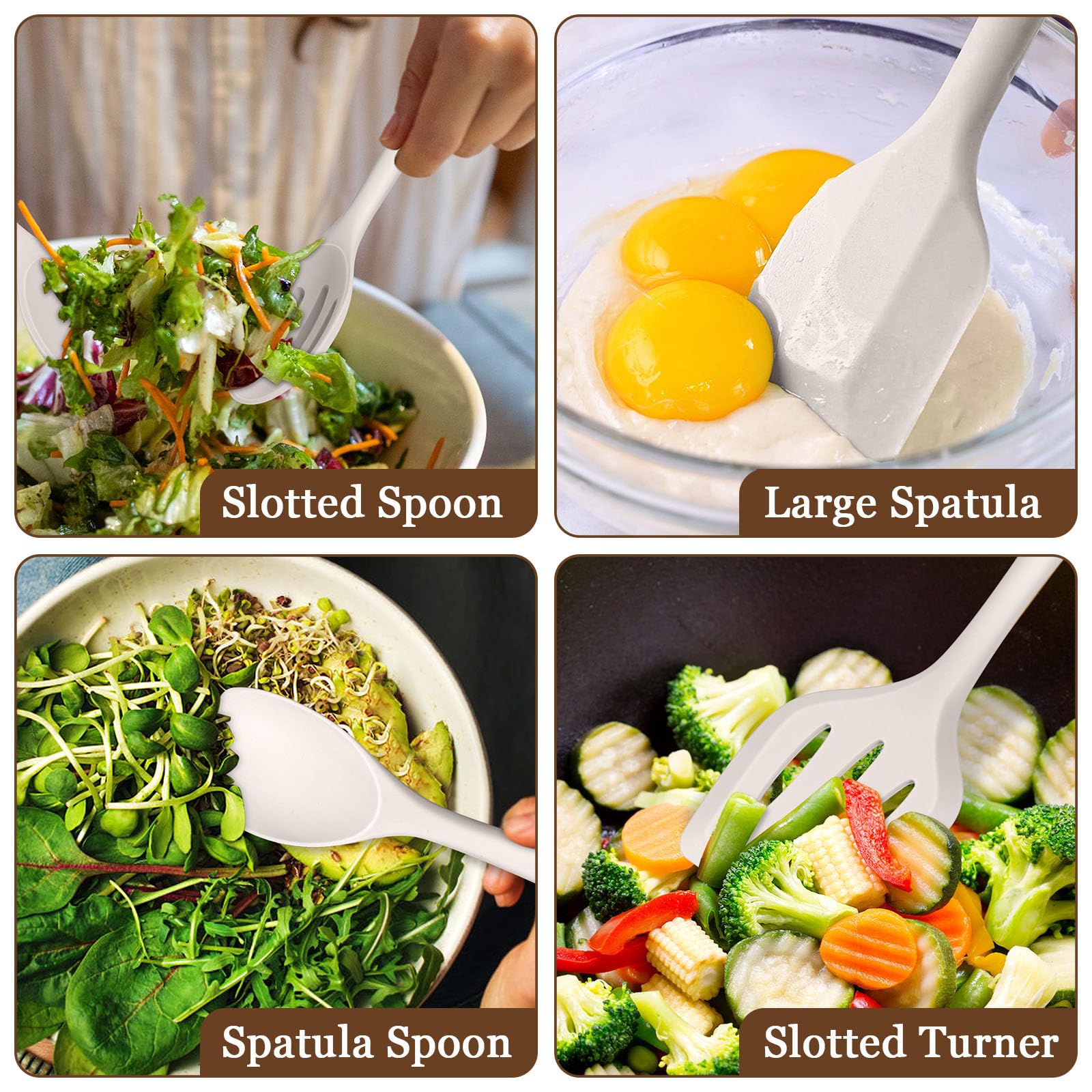 LIANYU Juego de 8 utensilios de cocina de silicona resistentes al calor, utensilios de cocina de grado alimenticio para utensilios de cocina antiadherentes, incluye espátula de silicona, cuchara,