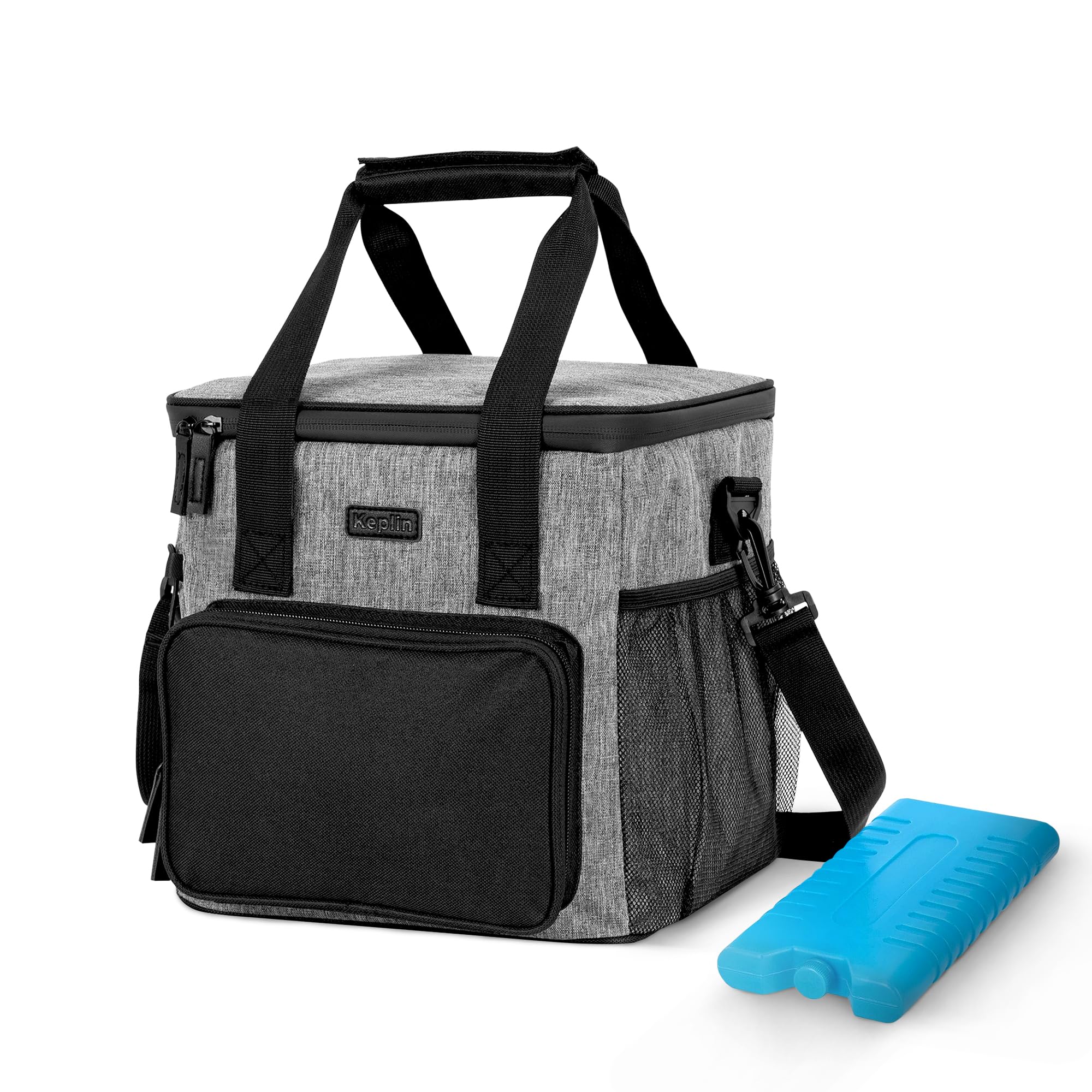 KEPLIN Insulated Cooler Bag Waterproof & Leak Resistant with Shoulder Strap, Side & Front Pockets Portable Lunch Box for Picnic, Camping, Beach, Travel, BBQ- Large Capacity & Durable