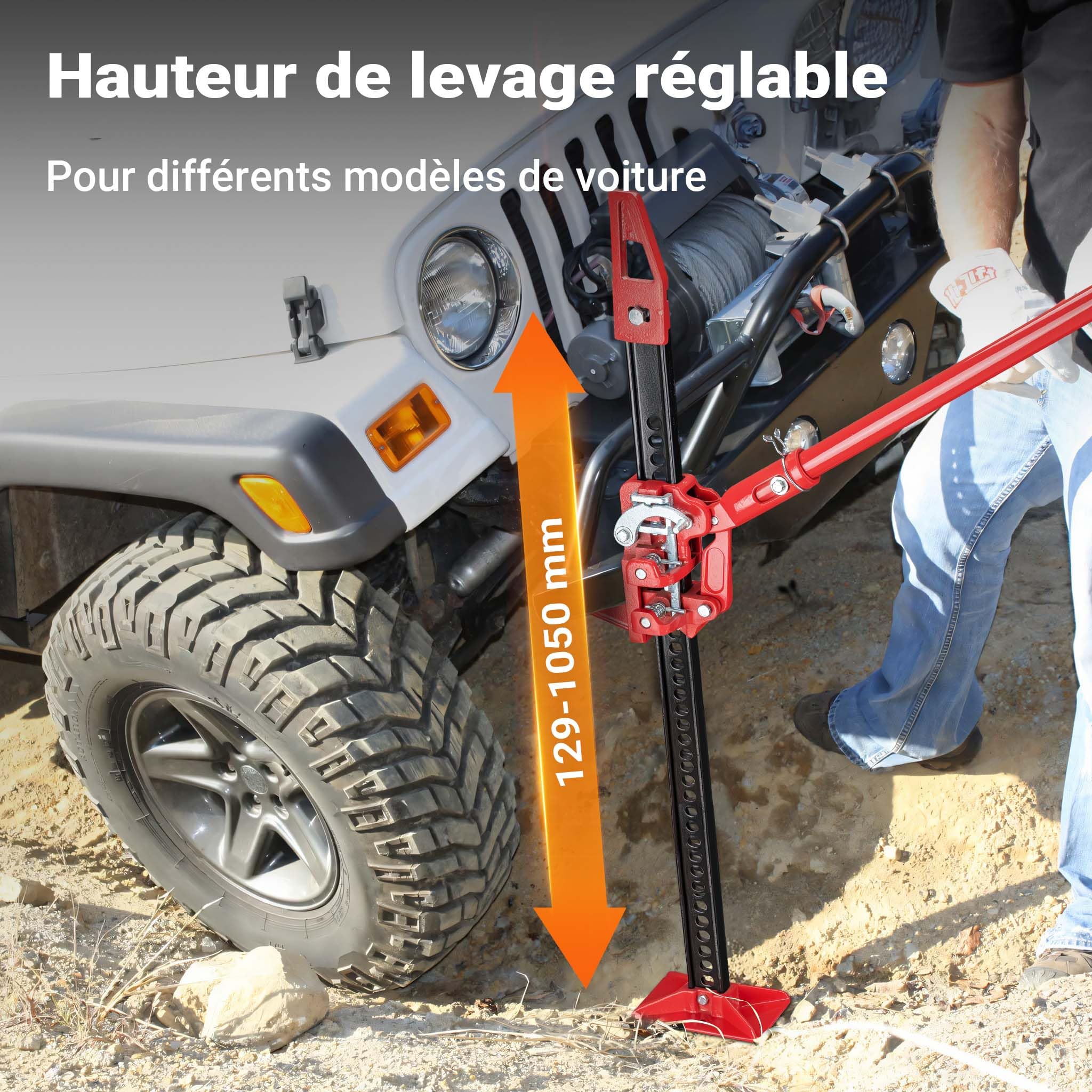 WilTec Cric Farm Jack, Charge Max. 3000 kg, Acier et Fer de Fonte, Hauteur de Levage 12,2-105 cm, Cric à crémaillère pour Dépannage Véhicule embourbé – Tout-Terrain 4x4 ATV