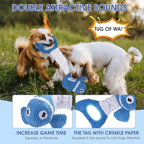 Squeaky Dog Toys, Durability Interactive Tug of War Puppy Toys for Indoor and Outdoor Play - Stuffed Pet Dog Toys with Soft Fabric Suitable for Small, Medium, and Large Dogs(Blue)