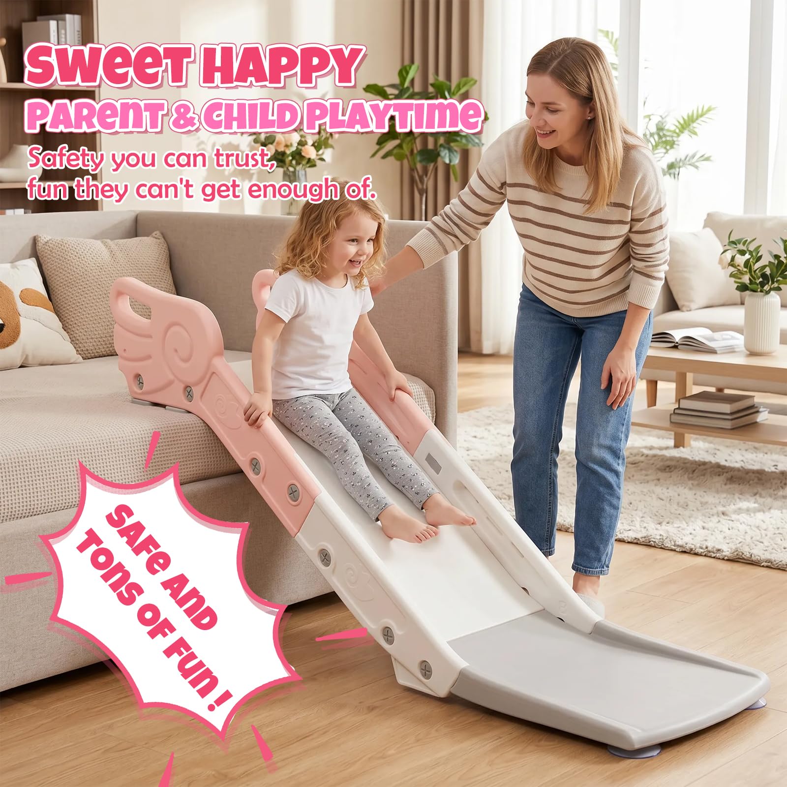 Tobogán infantil para sofá y cama, tobogán interior para niños y niñas a partir de 2 años (rosa claro)