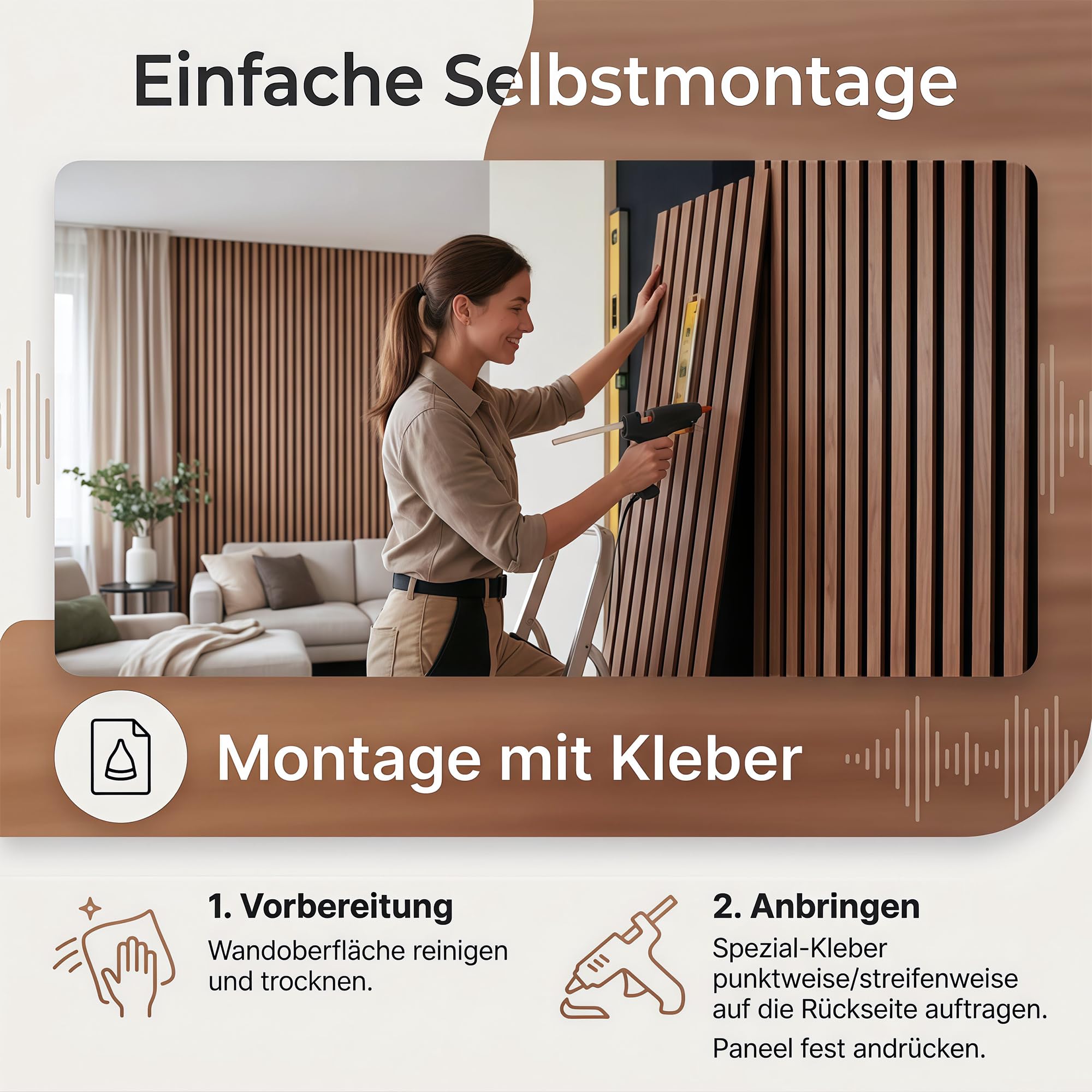 Brstheco Akustikpaneele Holz 120x60cm Packung mit 2 Eiche Holzoptik Lamellenwand 3D Holzpaneele Acoustic Wandverkleidung Wall Panels für Wohnzimmer Schlafzimmer Büro, Wanddeko Lamellen