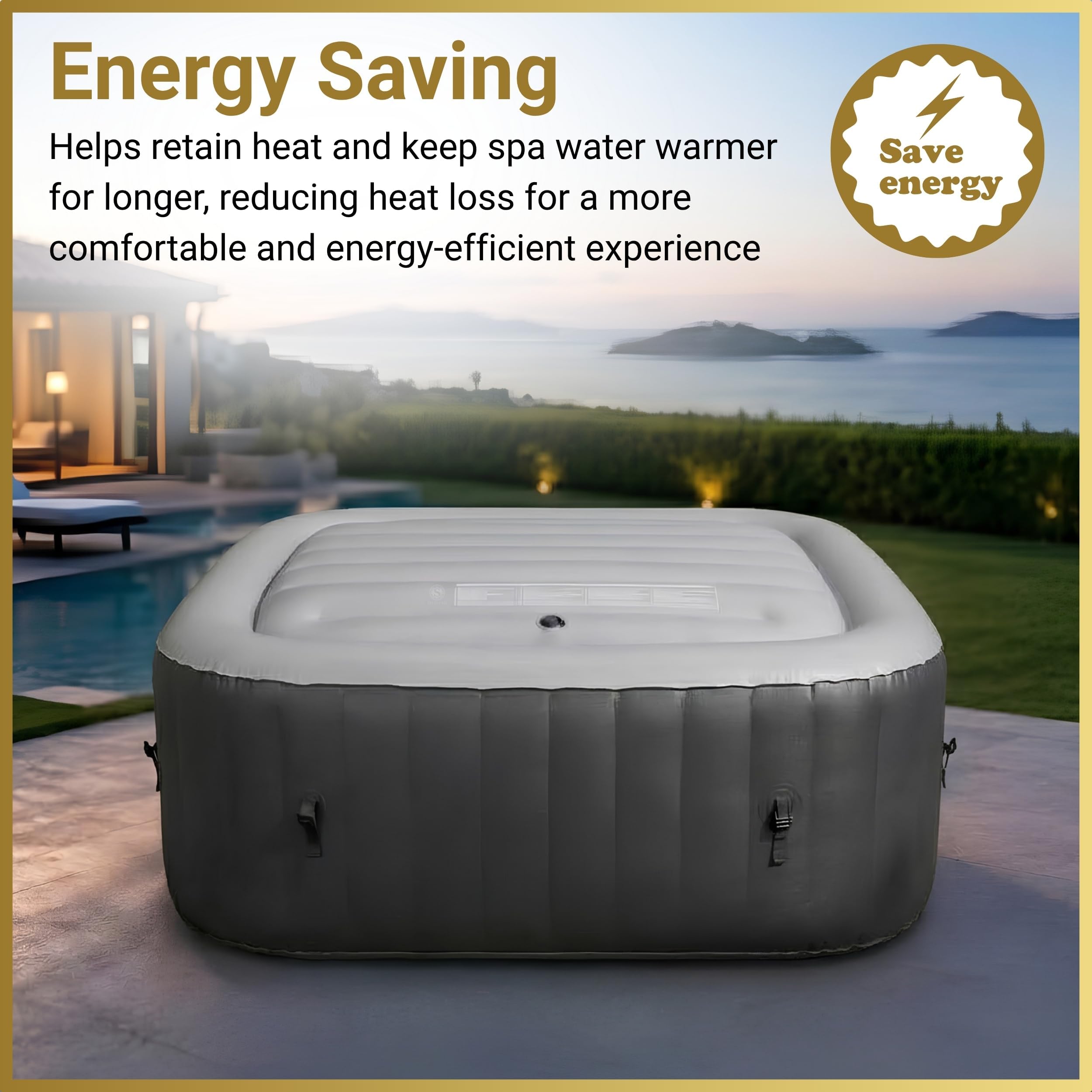 Housse de Protection pour Spa à économie d'énergie, Couvercle Gonflable, Technologie d'isolation Thermique, Protection Contre Les débordements, Poche carrée Compatible avec Tous Les jacuzzis carrés