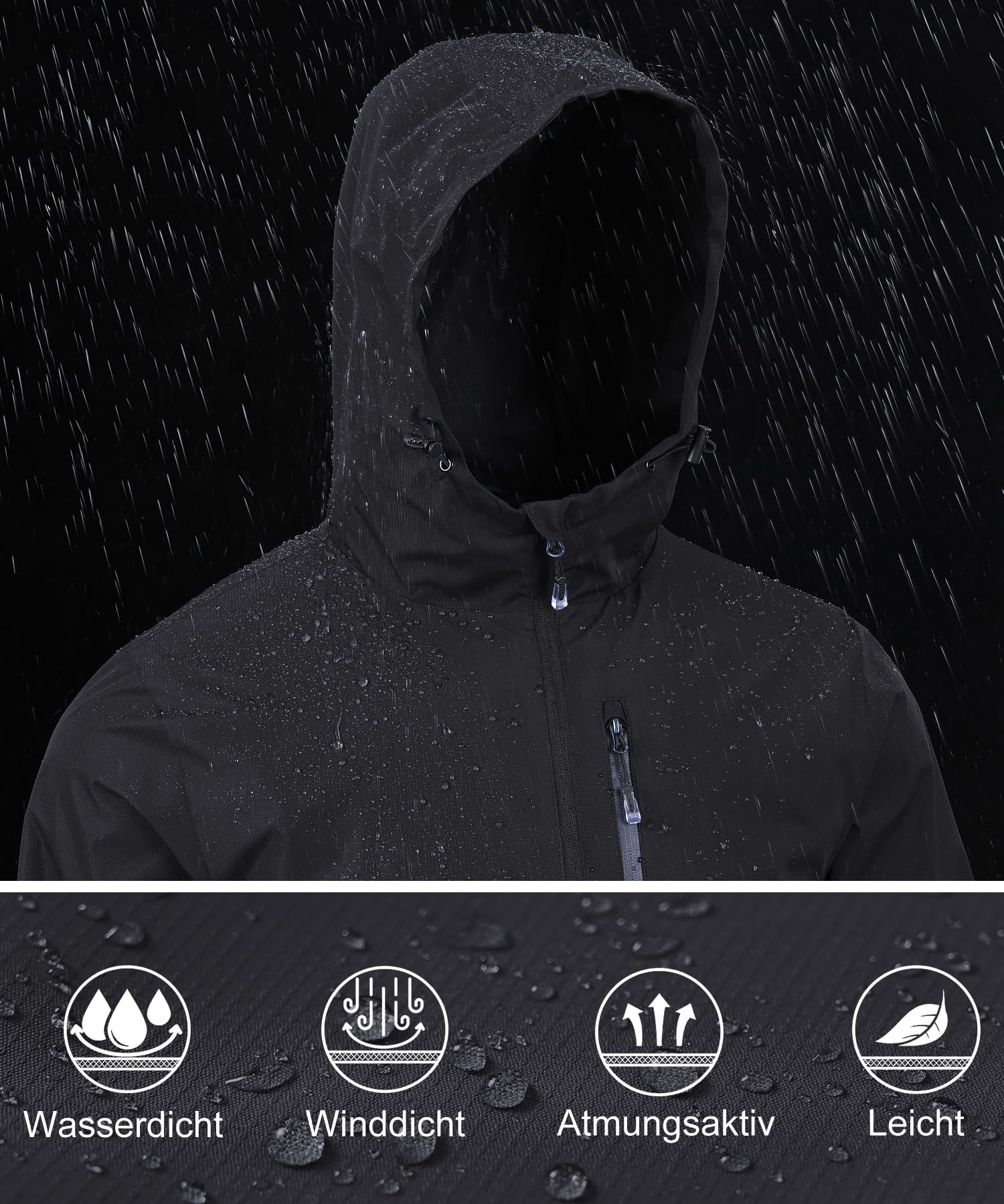 Huayuzh Regenjacke Herren Wasserdicht Leichte Regenmantel Camping Wandern Atmungsaktiv Packbare Softshelljacke mit Kapuze