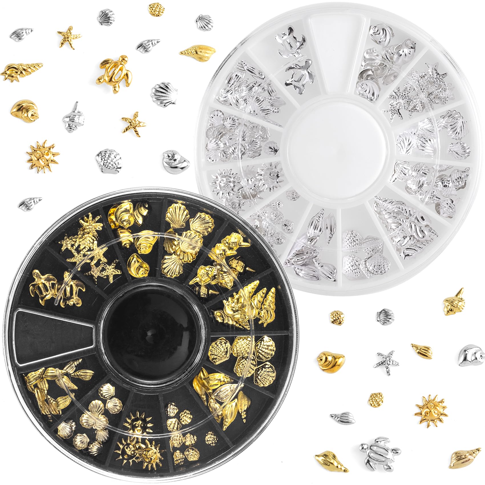 Isslly 2 Disc Ocean 3D Nail Charms, Metal Nail Art Decals, 12 Styles Beach Starfish Seashell DIY Embellishments for Manicure Scrapbook Cellphones