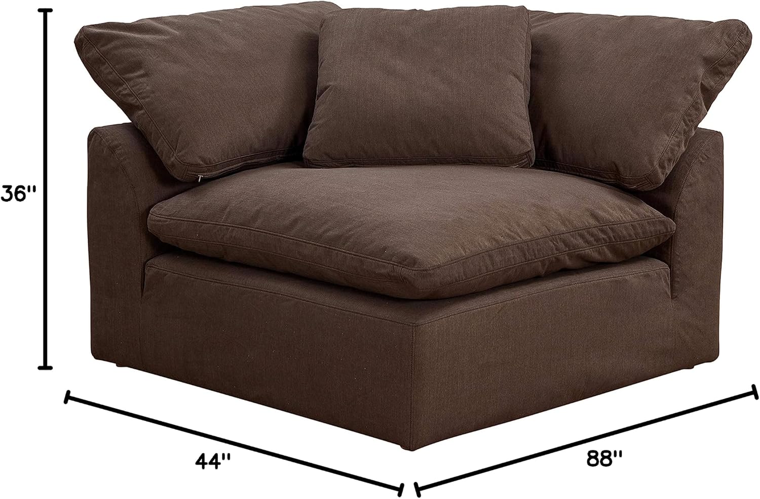 Sunset Trading Contemporary Puff Collection 3PC 88" Slipcovered L-Shape Sectional Sofa | Deep-Seating Down-Filled Modular Corner Couch | Stain-Proof Water-Resistant Washable Performance Fabric| Brown