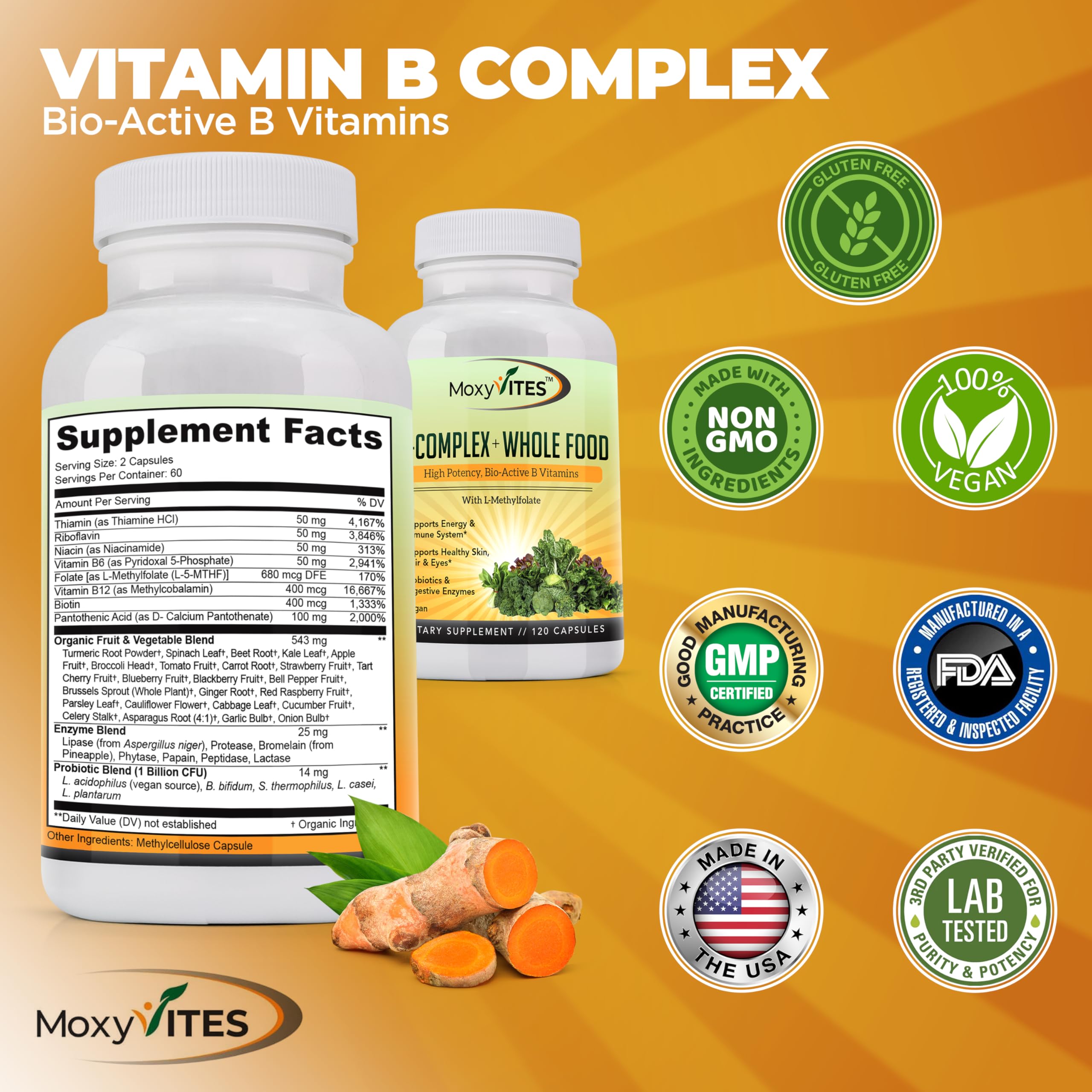 Amazon.com: MoxyVites Vitamin B Complex - B Vitamins Whole Food 