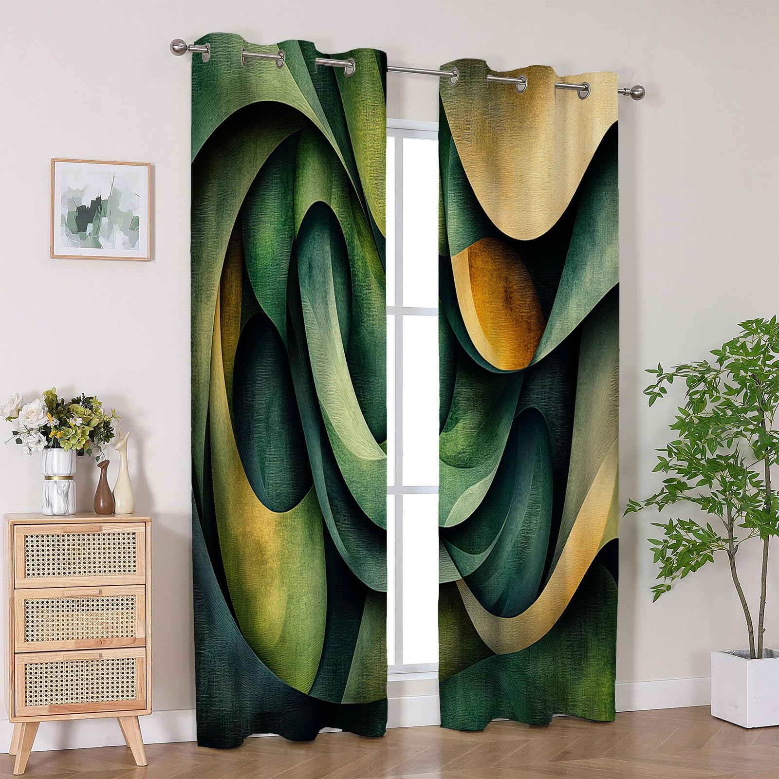 Bunte Abstrakte Moderne Geometrisch Vorhang Blickdicht, Modernes abstraktes fließendes Band Gardinen für Schlafzimmer Wohnzimmer Fenster Deko, Blackout Curtain-H180 x B140 cm (2er Pack)