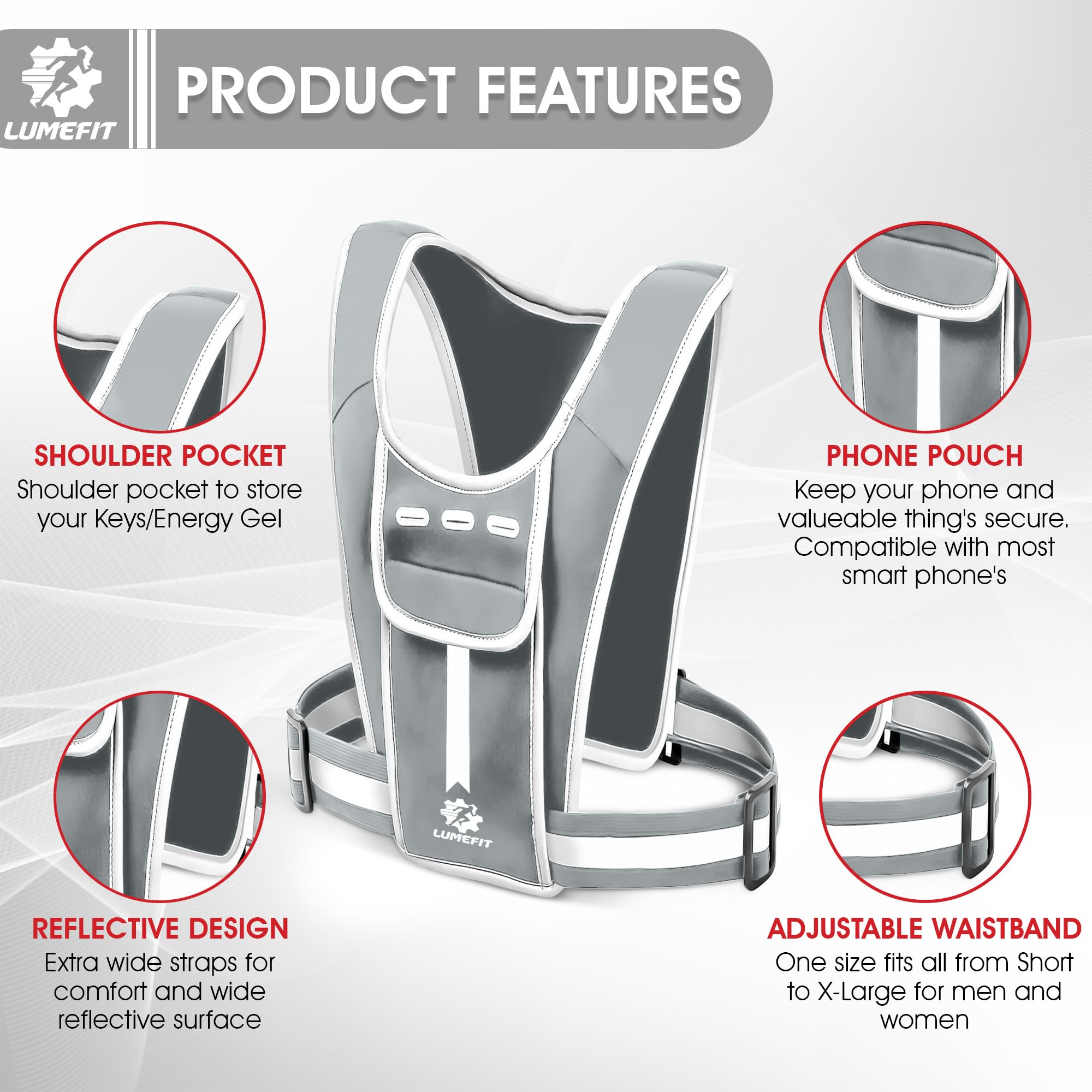 LUMEFIT Running Vest Phone Holder, Practical Jogger Phone Holder - Image 3