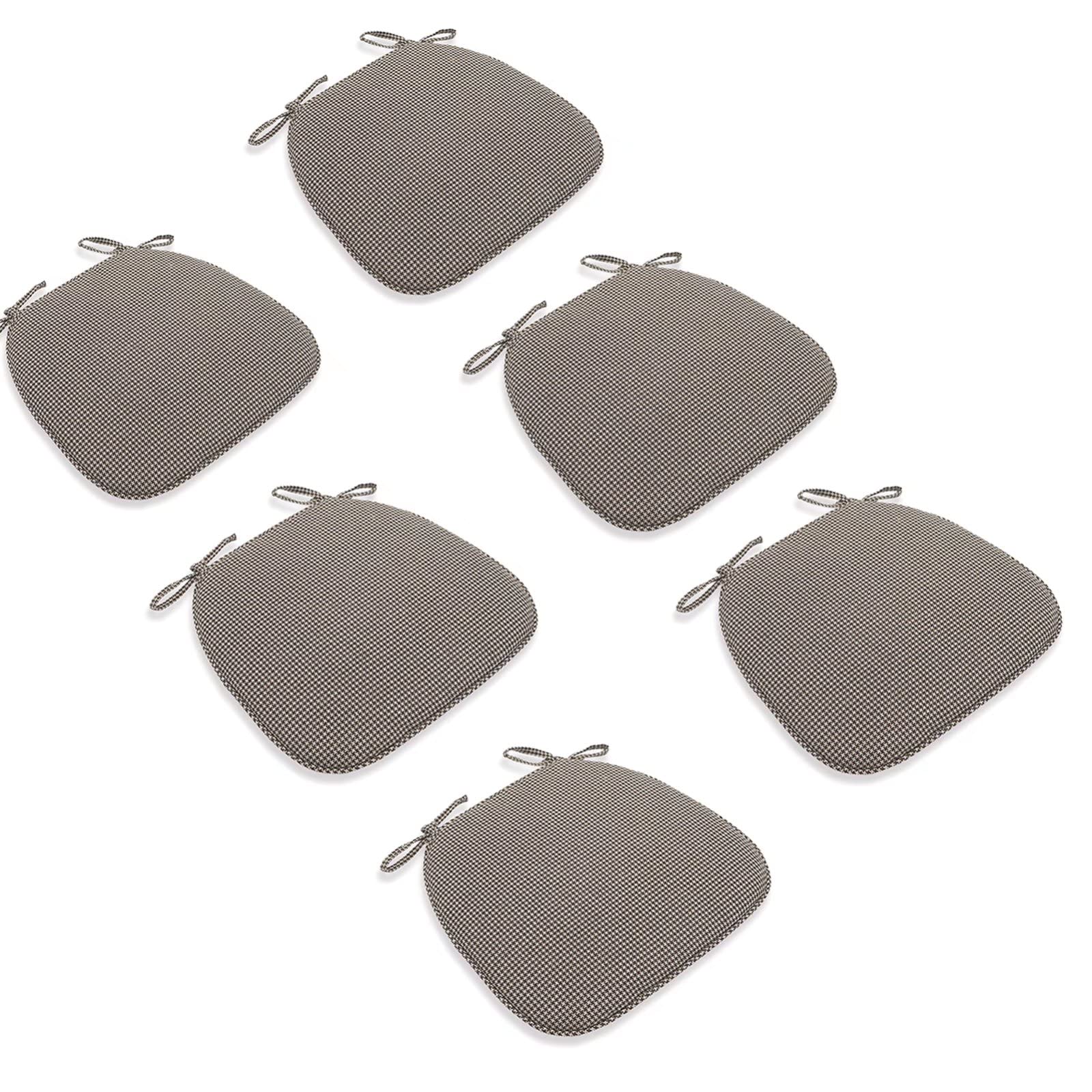 Yadlan Dining Chair Pads with Ties U Shaped, Kitchen Chair Cushions Set Of 6 Non Slip, Checkered Seat Cushions for Kitchen Chairs, Farmhouse Seat Pads with Washable and Detachable Cover Coffee
