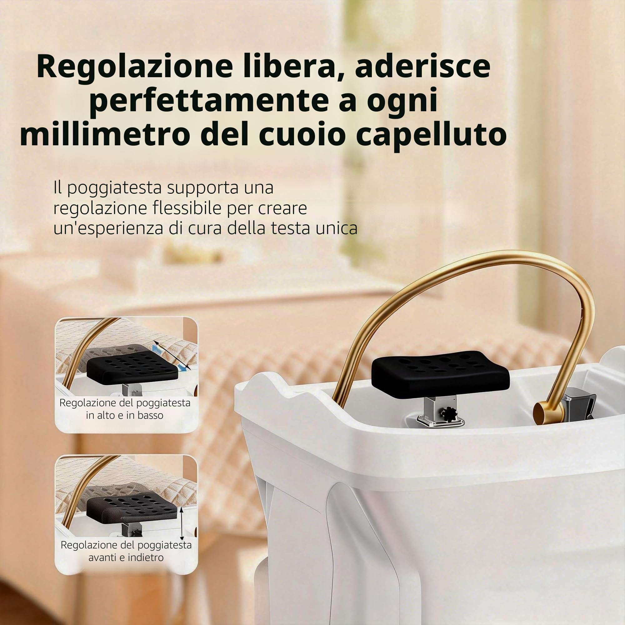 Head-spa dispositivo con cascata e massaggio idro-jet, vaschetta massaggiante professionale con cromoterapia a 7 colori, ideale per saloni, spa e casa (bianco)