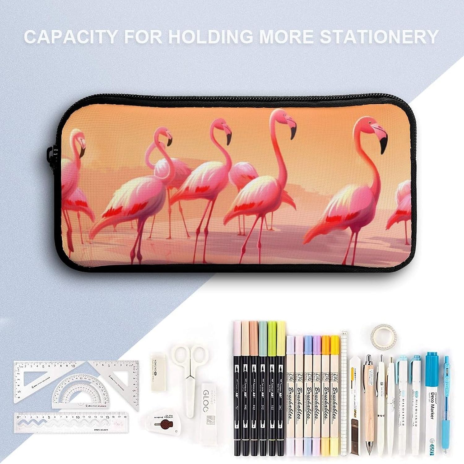 A Flock of Flamingos Large Pencil Case, Pencil Pouch with Zipper image 3