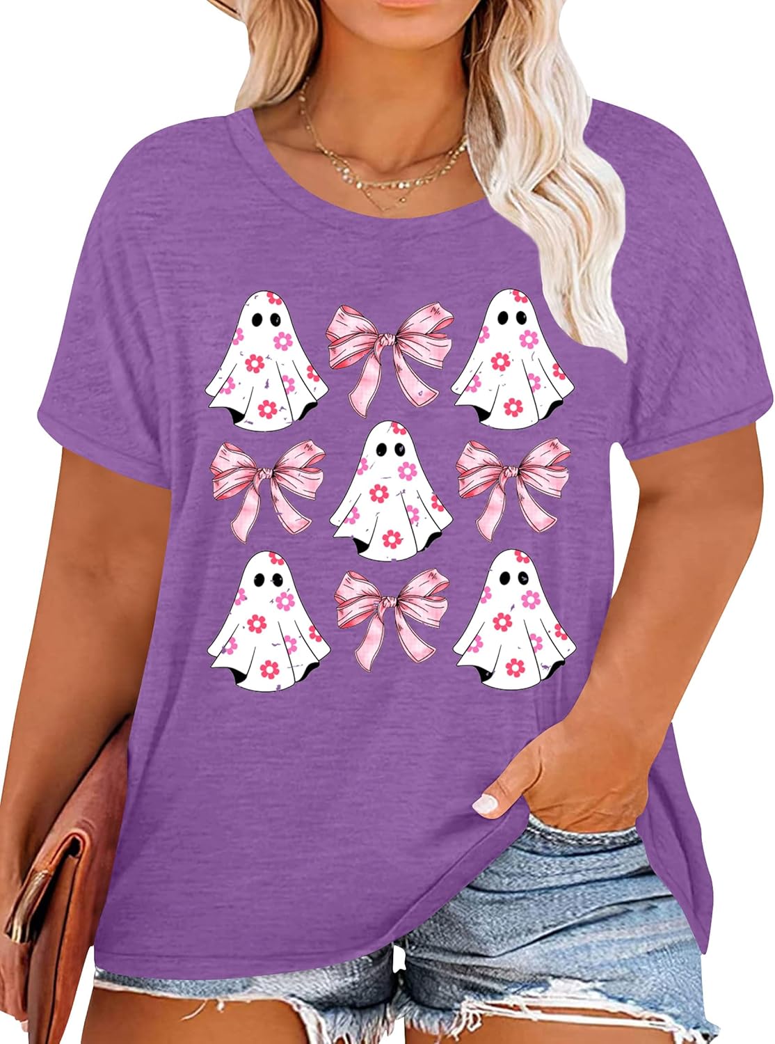 Ithalt Plus Size Halloween Shirt Women Ghost Graphic T Shirt Halloween Fall Short Sleeve Tops