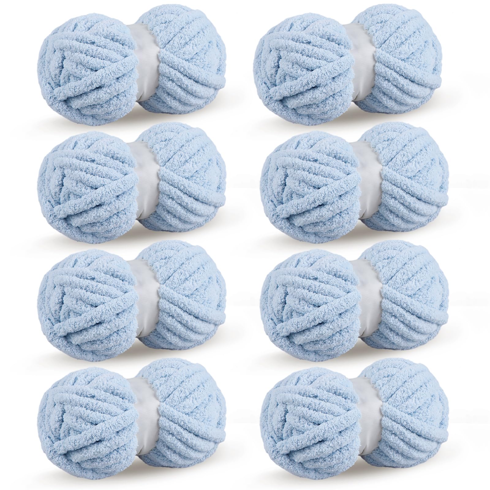 Sky Blue Chunky Chenille Yarn for Crocheting Bulky Thick Fluffy Yarn for Knitting,Super Bulky Hand Blanket, Soft Plush Yarn Crochet Carpet/Scarf/Cushion/ 8 Jumbo Pack(63.76oz/197.68yd