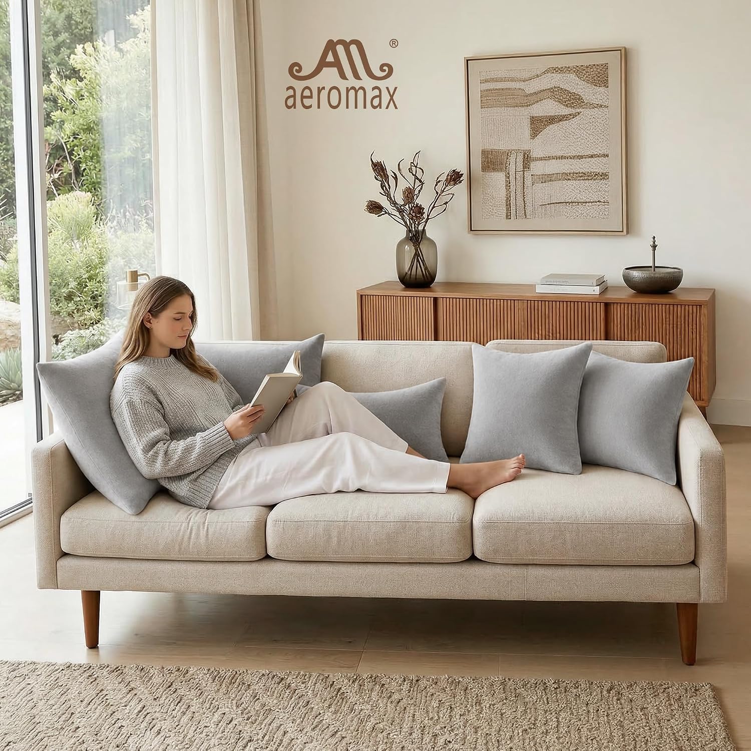 AM AEROMAX 12x20 Memory Foam Throw Pillow Inserts, 2 Pack, Lumbar, Gray