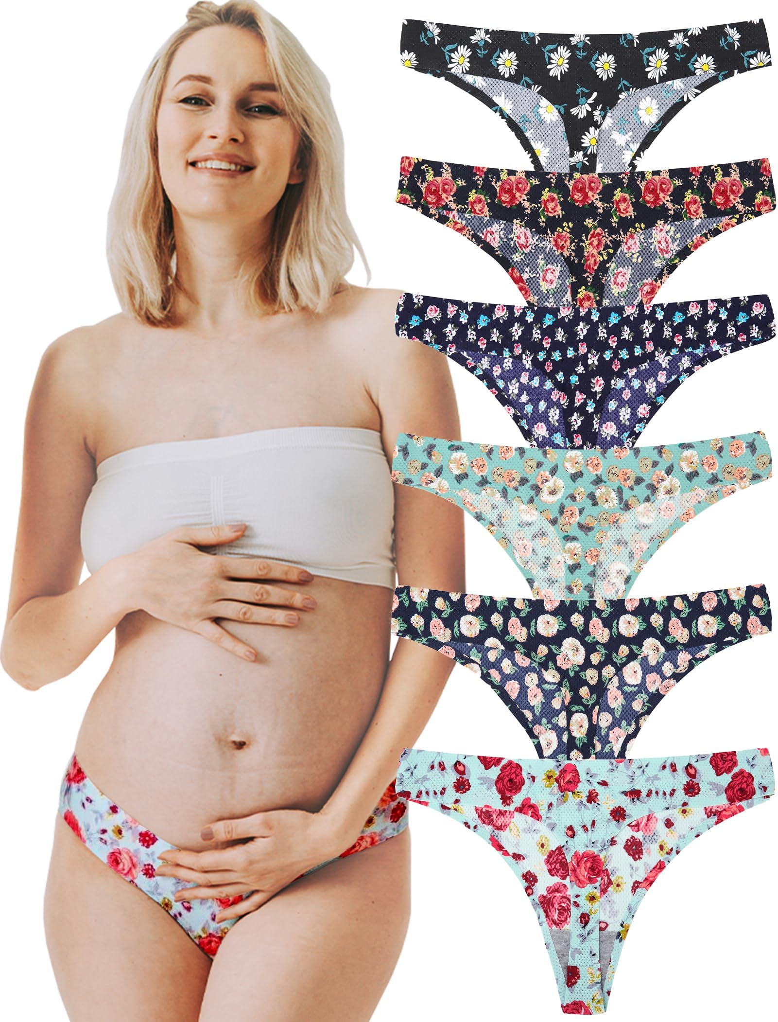 KUKU PANDA No Show Thongs for Women Ladies Comfortable Maternity Panties Seamless Underwear Set Athletic Workout Variety Pack