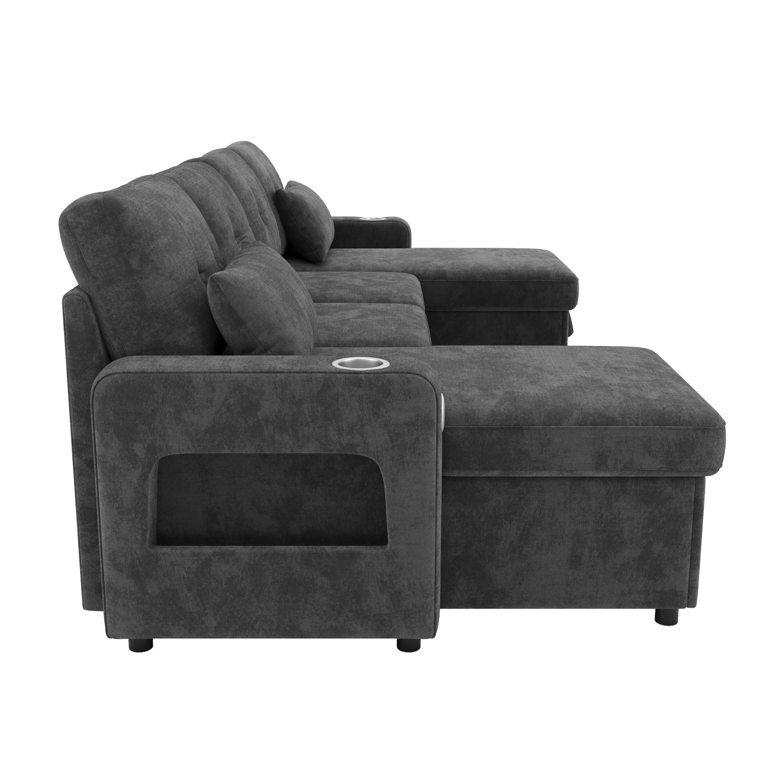 Sofá cama esquinero con función de dormir, sofá U extraíble, sofá con almacenamiento, chaise longue doble, espacio de almacenamiento oculto, sofá con soporte para bebidas, espacio de