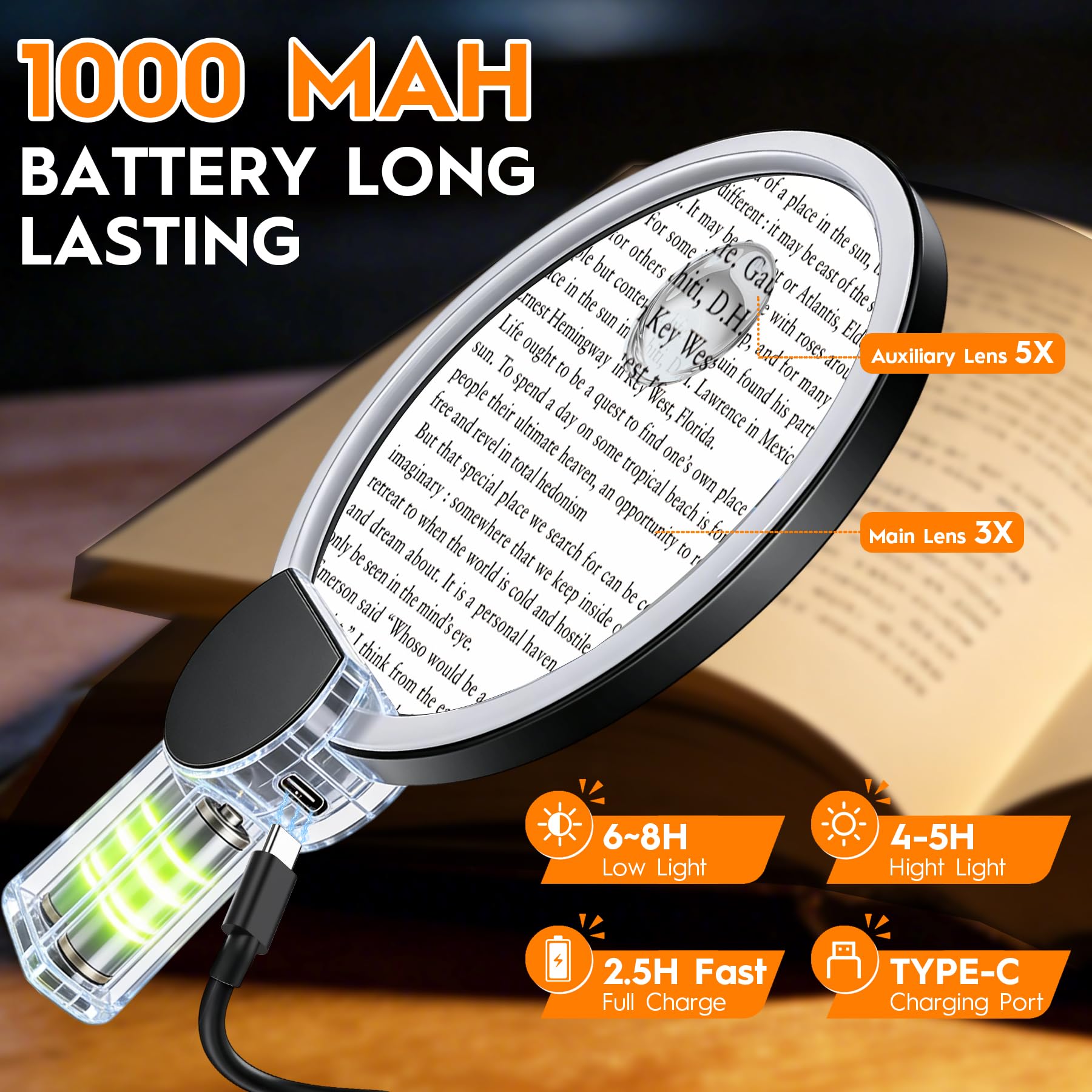 Lupa de Cuello Manos Libres con luz, Lupa 3X de 5.5 Pulgadas para Trabajo cercano, Lectura, Costura y Manualidades, 3 lupas pequeñas, Ideal para Personas Mayores y Baja visión